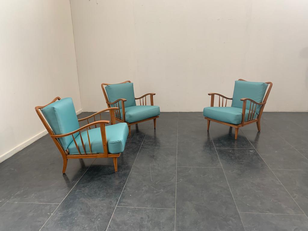 Mid-Century Modern Maple Lounge Chairs by Paolo Buffa, 1950s, Set of 3 For Sale