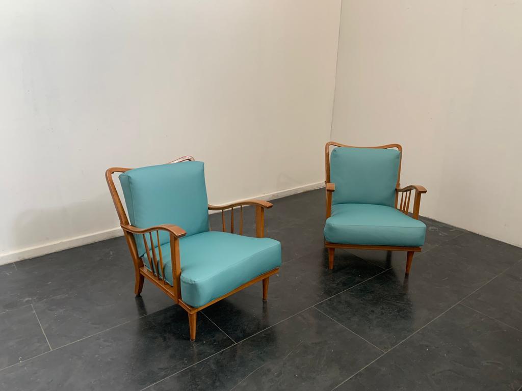 italien Fauteuils de salon en érable de Paolo Buffa, années 1950, lot de 3 en vente