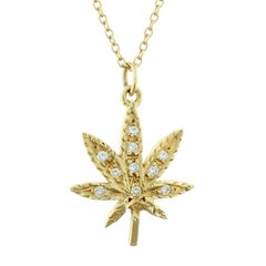 Maple Marijuana Leaf Diamond Gold Pendant