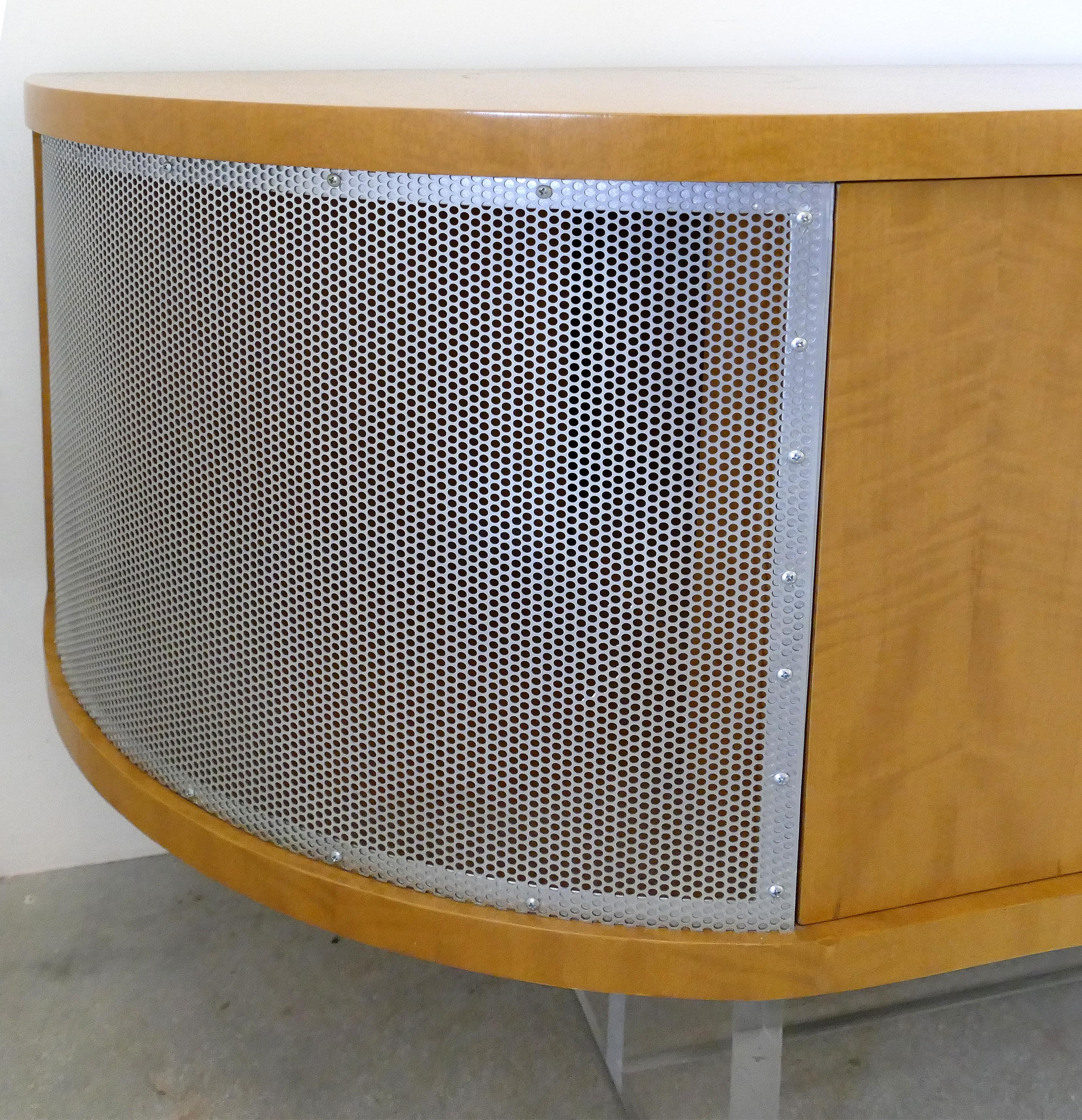 Maple Media Cabinet/Credenza with Lucite Base and Glass Handles, Custom Made In Good Condition In Miami, FL