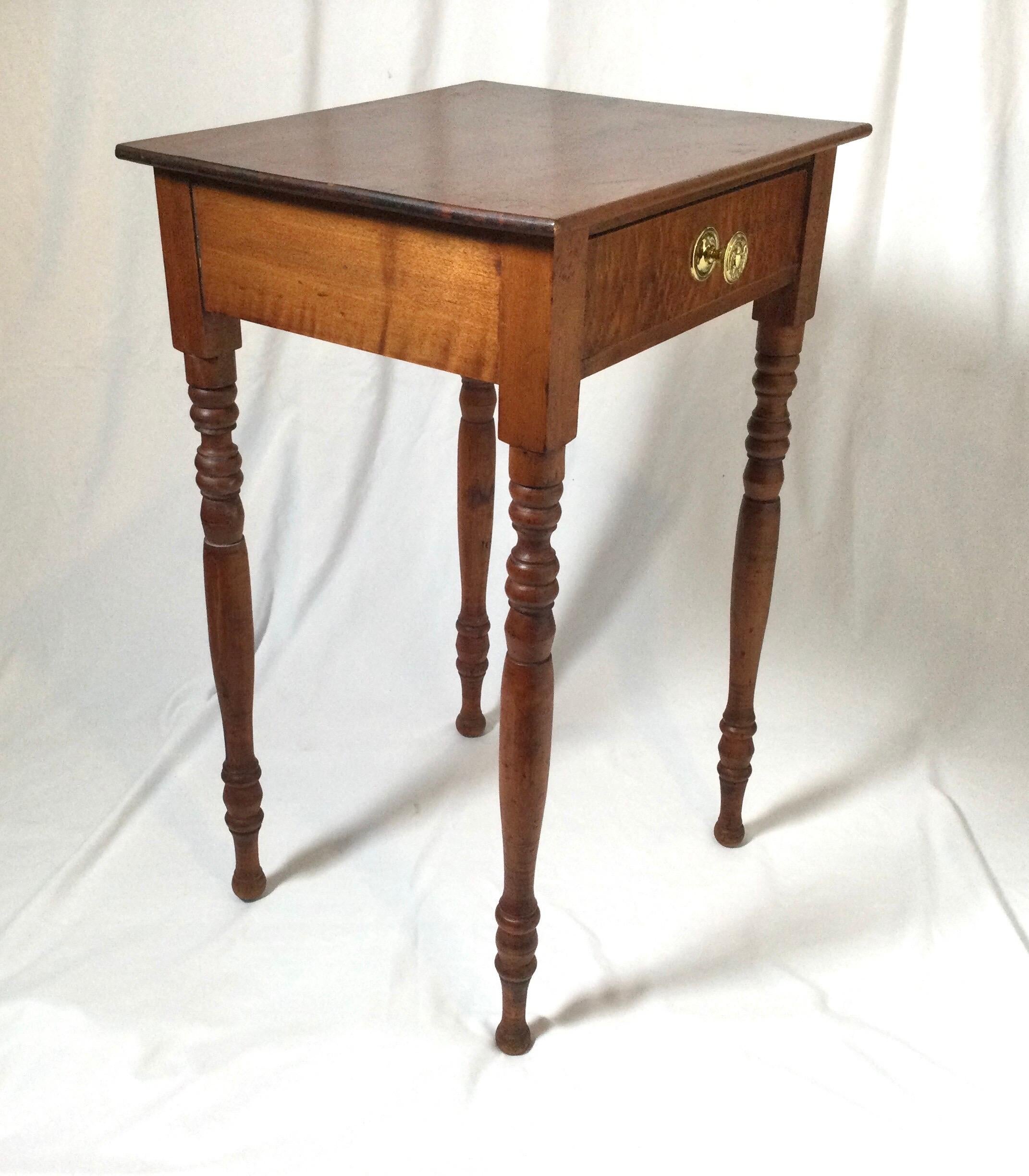 Mid-19th Century Maple One-Drawer Stand with Bird's-Eye Maple Drawer Front
