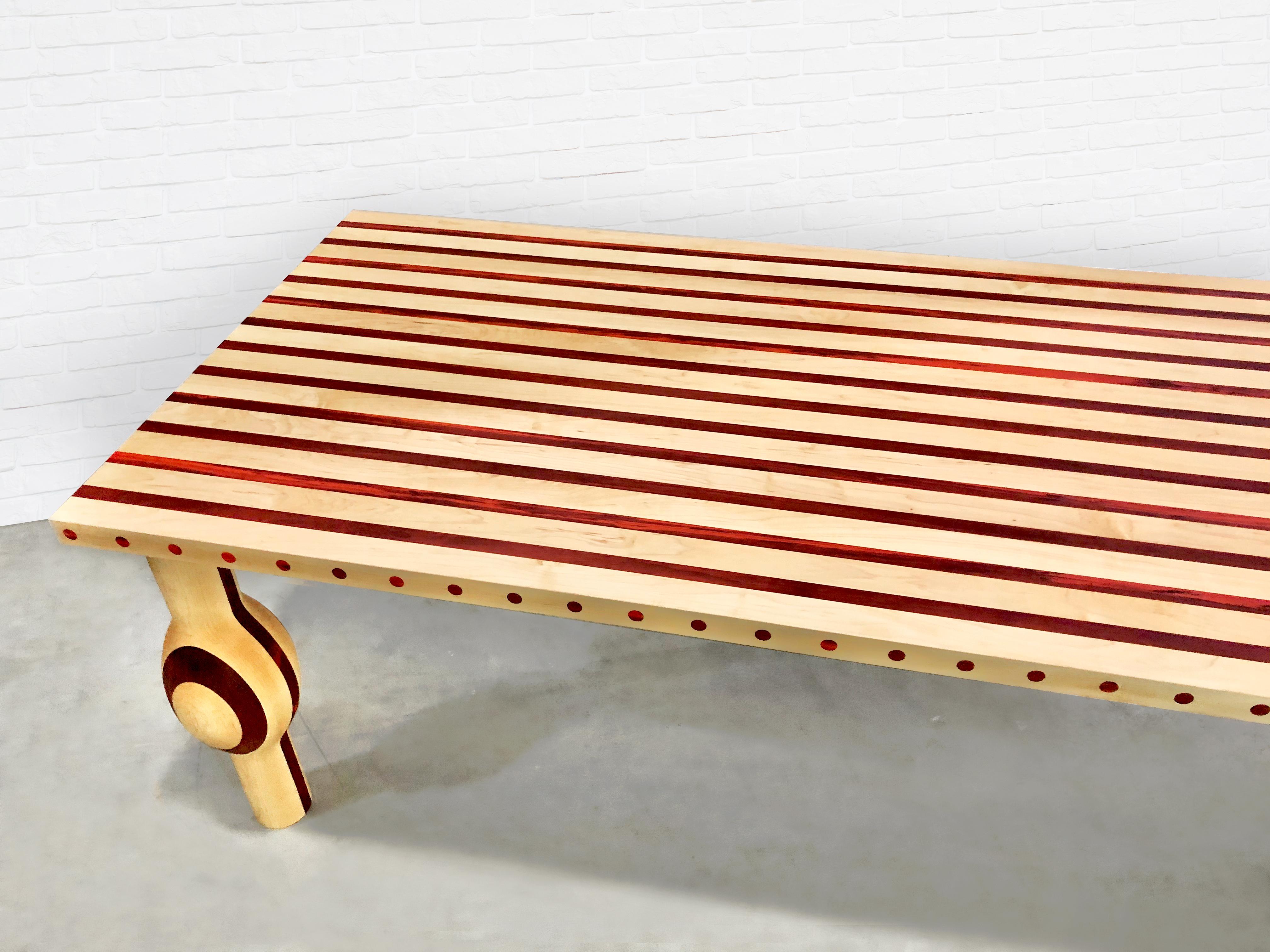 Brass Maple & Padauk Solid Wood Dining Table For Sale