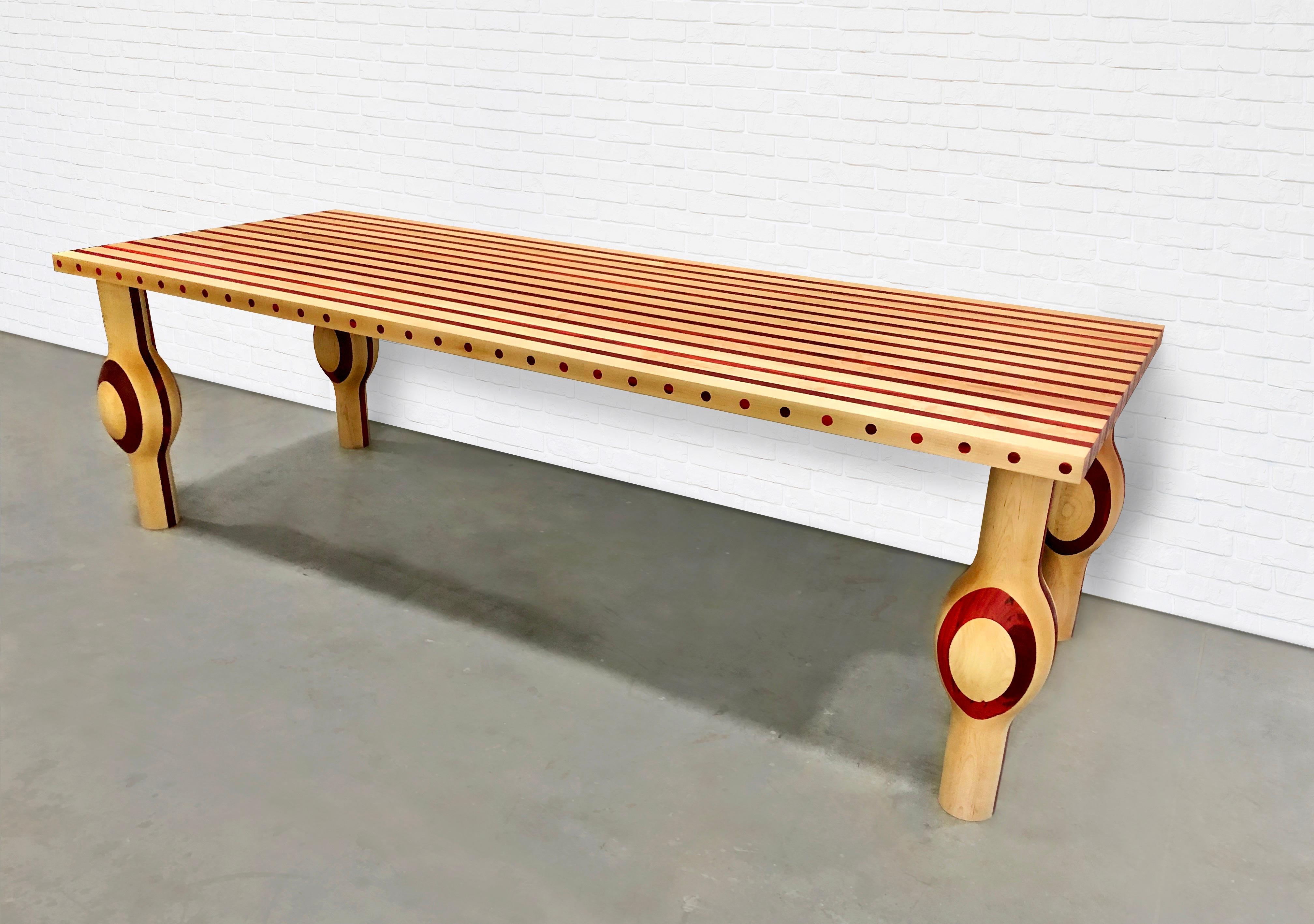 Polished Maple & Padauk Solid Wood Dining Table For Sale