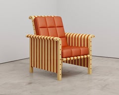 Maple & Padauk Solid Wood Lounge Chair With Leather Upholstery