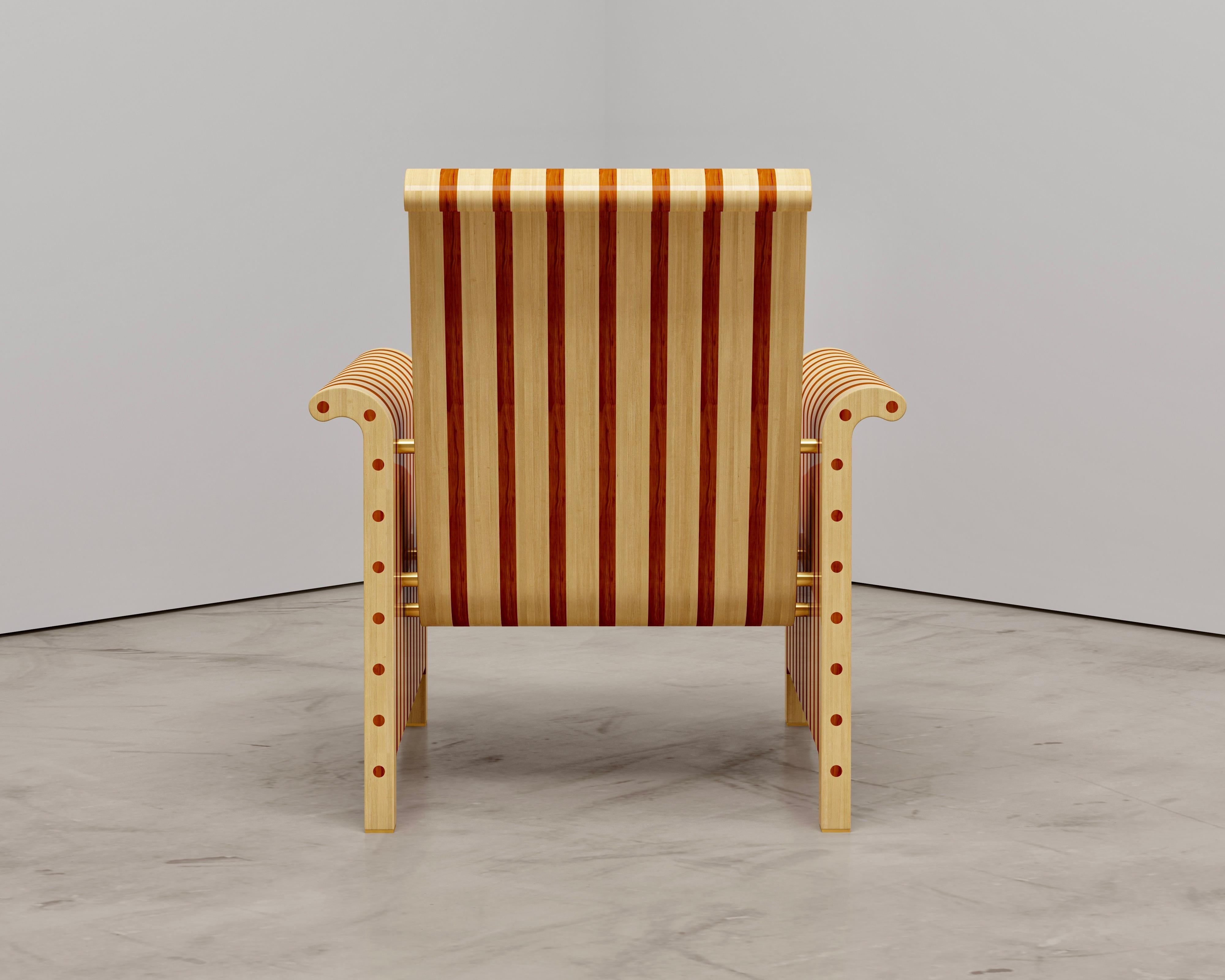 Ahorn & Padauk Massivholz Lounge Stuhl mit Lederpolsterung (Art déco) im Angebot