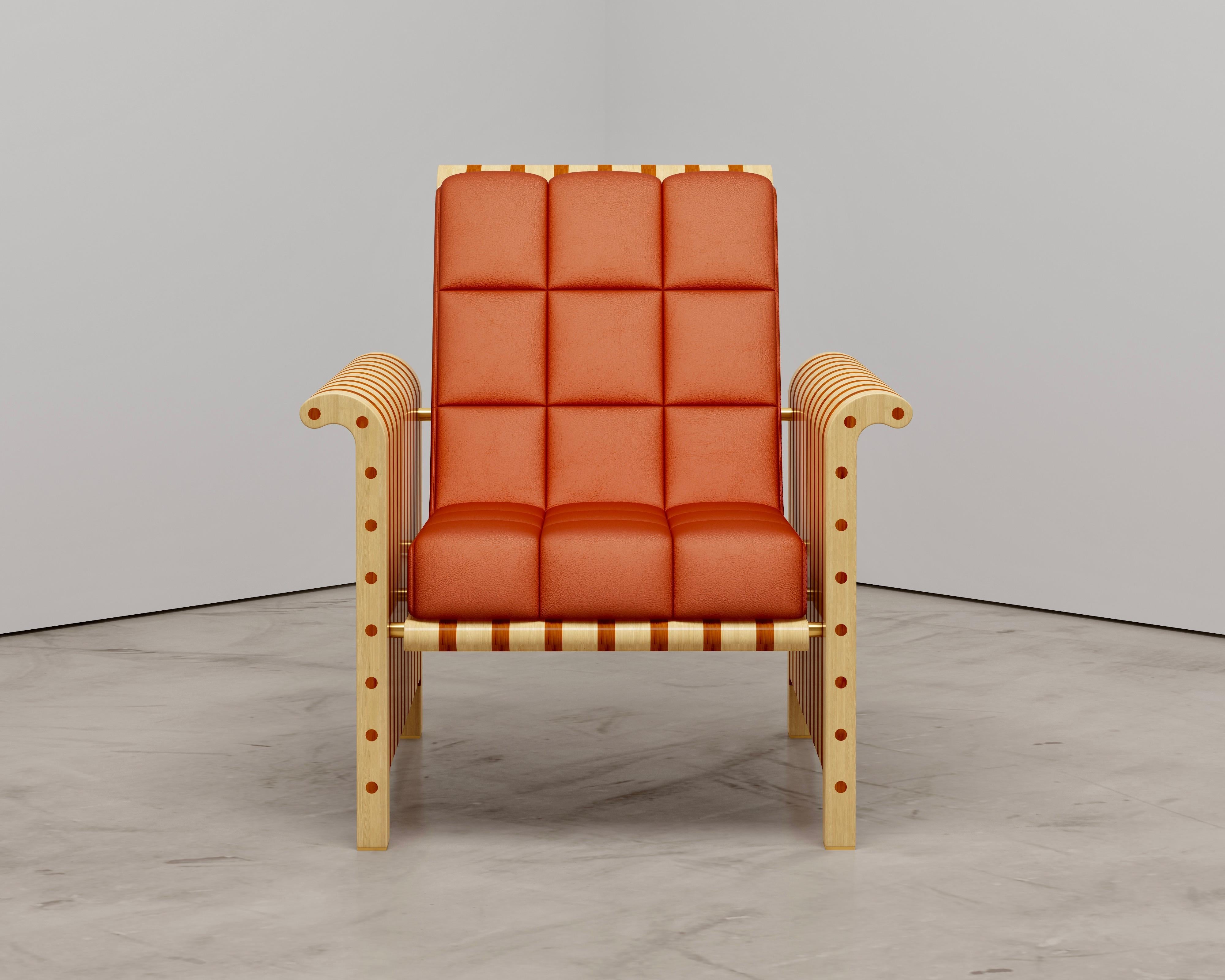 Ahorn & Padauk Massivholz Lounge Stuhl mit Lederpolsterung (Kanadisch) im Angebot