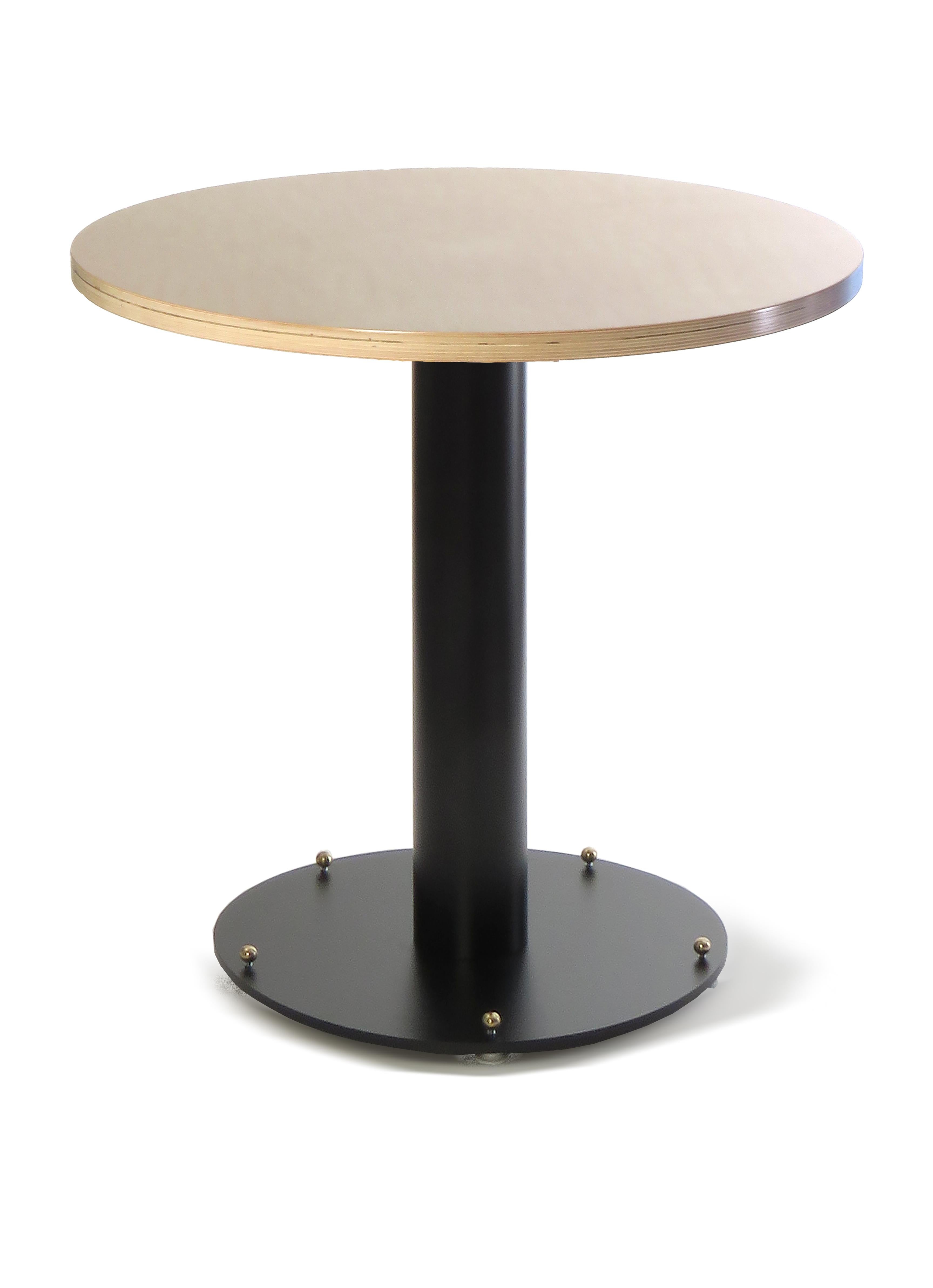 Maple Pedestal Table with Adjustable Black Metal Base Made in the USA For Sale 1
