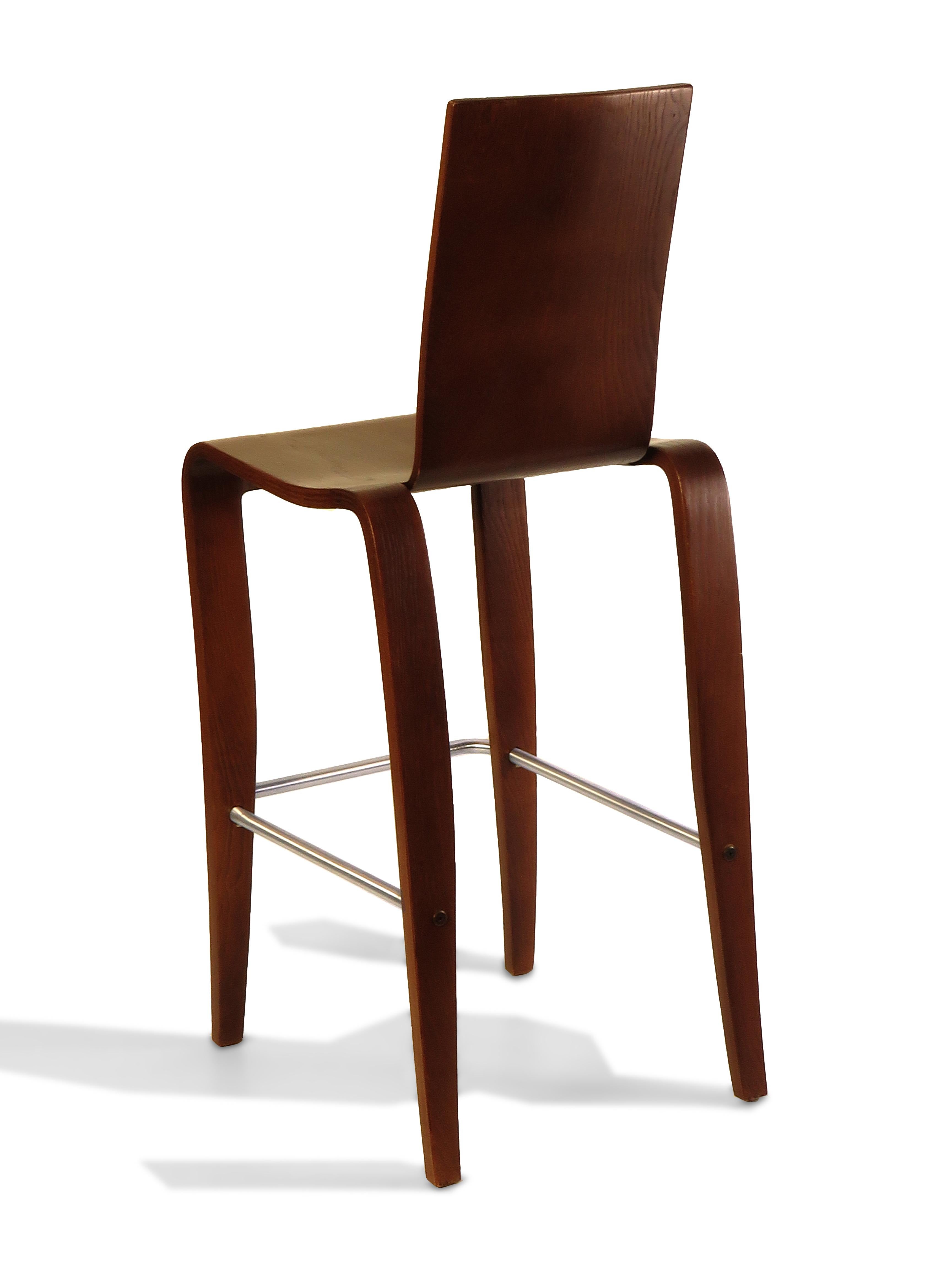 Modern Maple Plybent Bar Chair in Walnut, Set of 4 Vintage Peter Danko For Sale