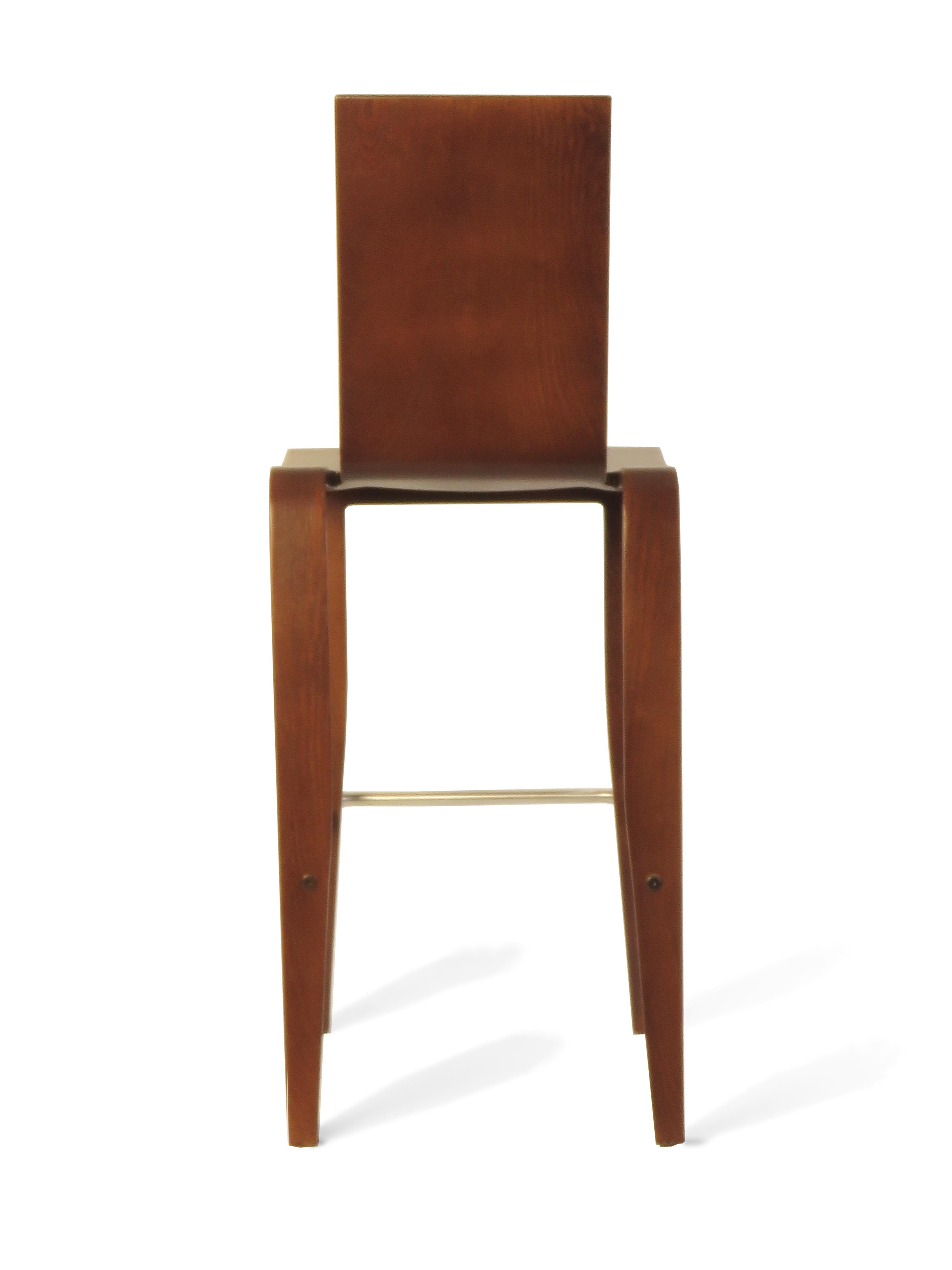 Modern Maple ply-bent molded plywood Bar Chair in Walnut finish. Vintage Peter Danko For Sale