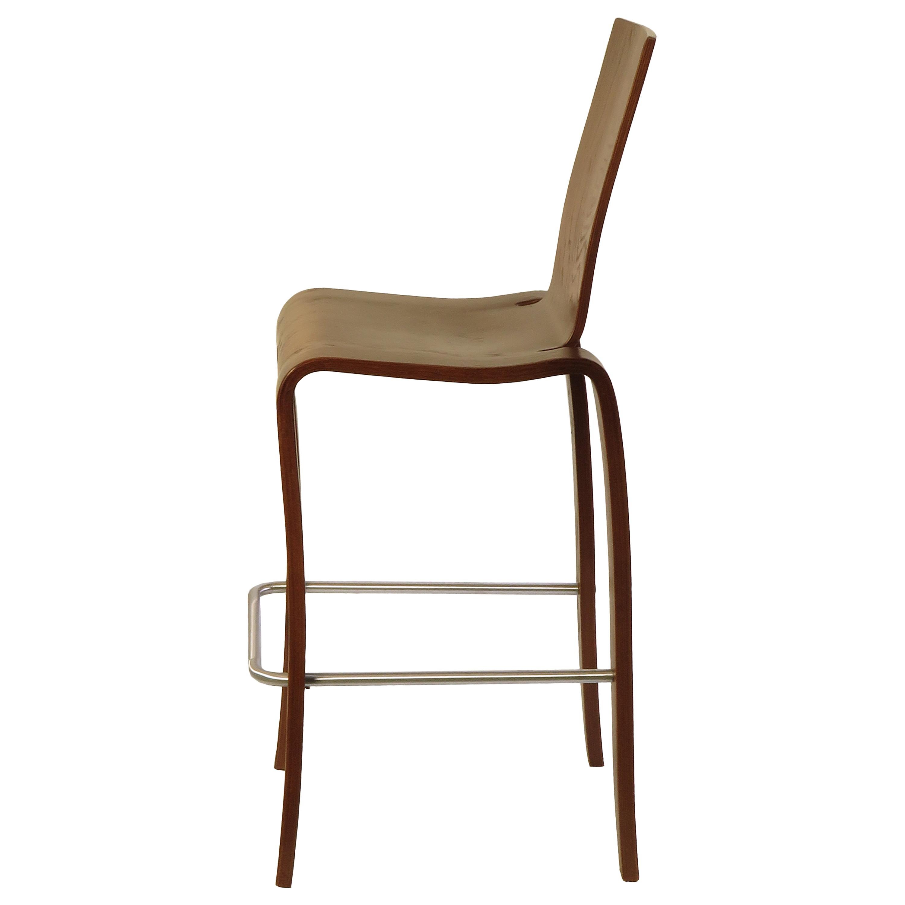 Maple ply-bent molded plywood Bar Chair in Walnut finish. Vintage Peter Danko  For Sale