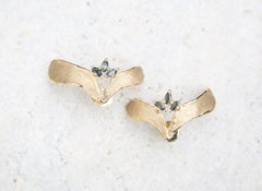 Maple Samara Earrings, Solid 14k Yellow Gold, Blue Sapphire