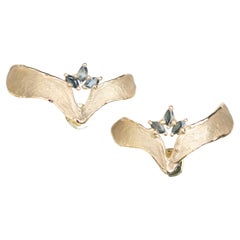 Maple Samara Earrings, Solid 14k Yellow Gold, Blue Sapphire