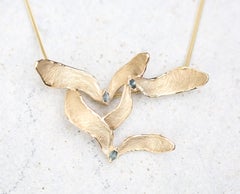Maple Samara Pendant, Solid 14k Yellow Gold, Blue Sapphire