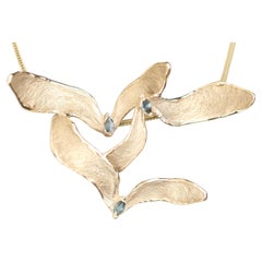 Maple Samara Pendant, Solid 14k Yellow Gold, Blue Sapphire