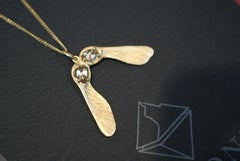 Maple Seed Samara Antique Diamond and 18 Karat Gold Necklace