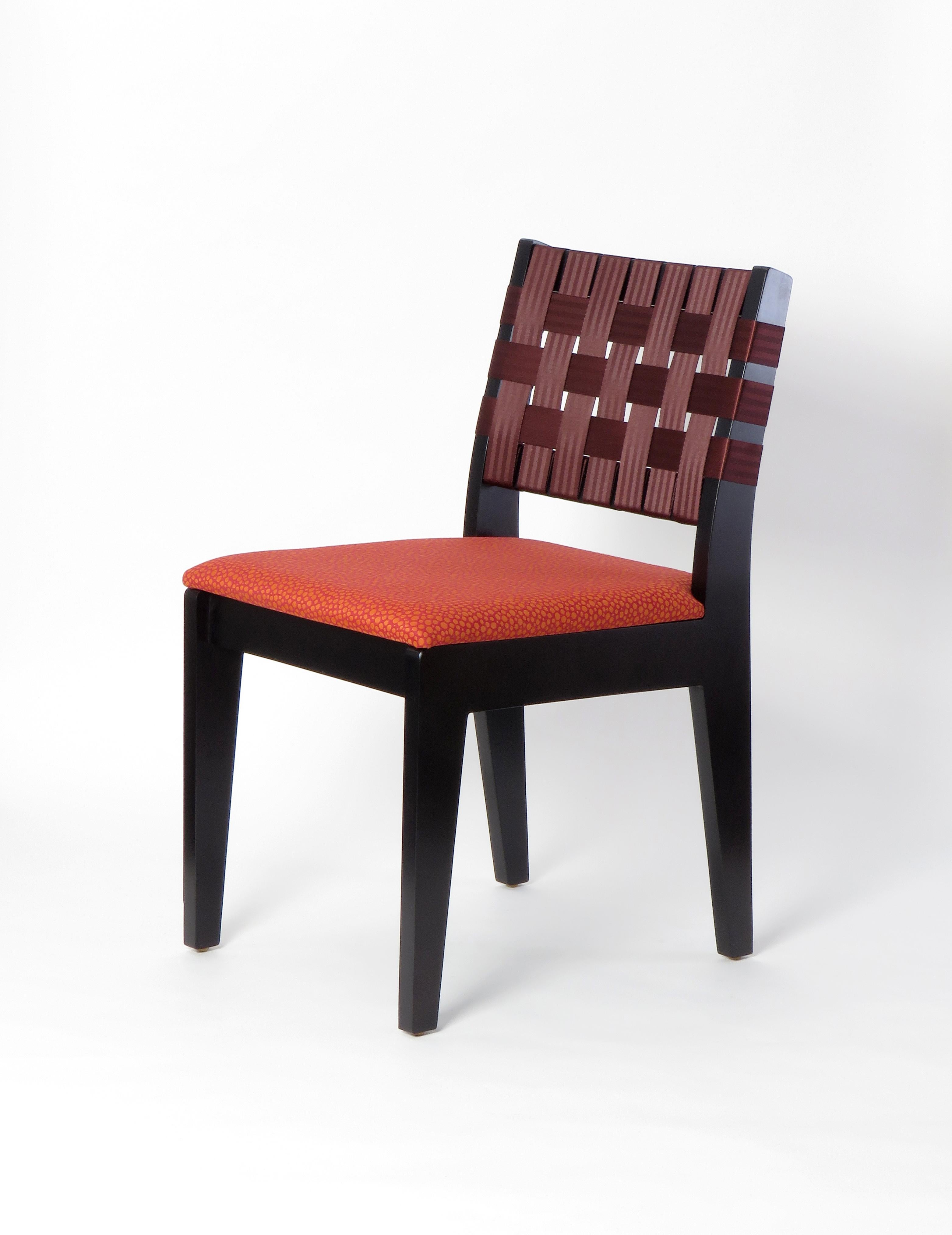 Maple Side Chair in Black Finish with Red Woven Seat and Back by Peter Danko For Sale 6