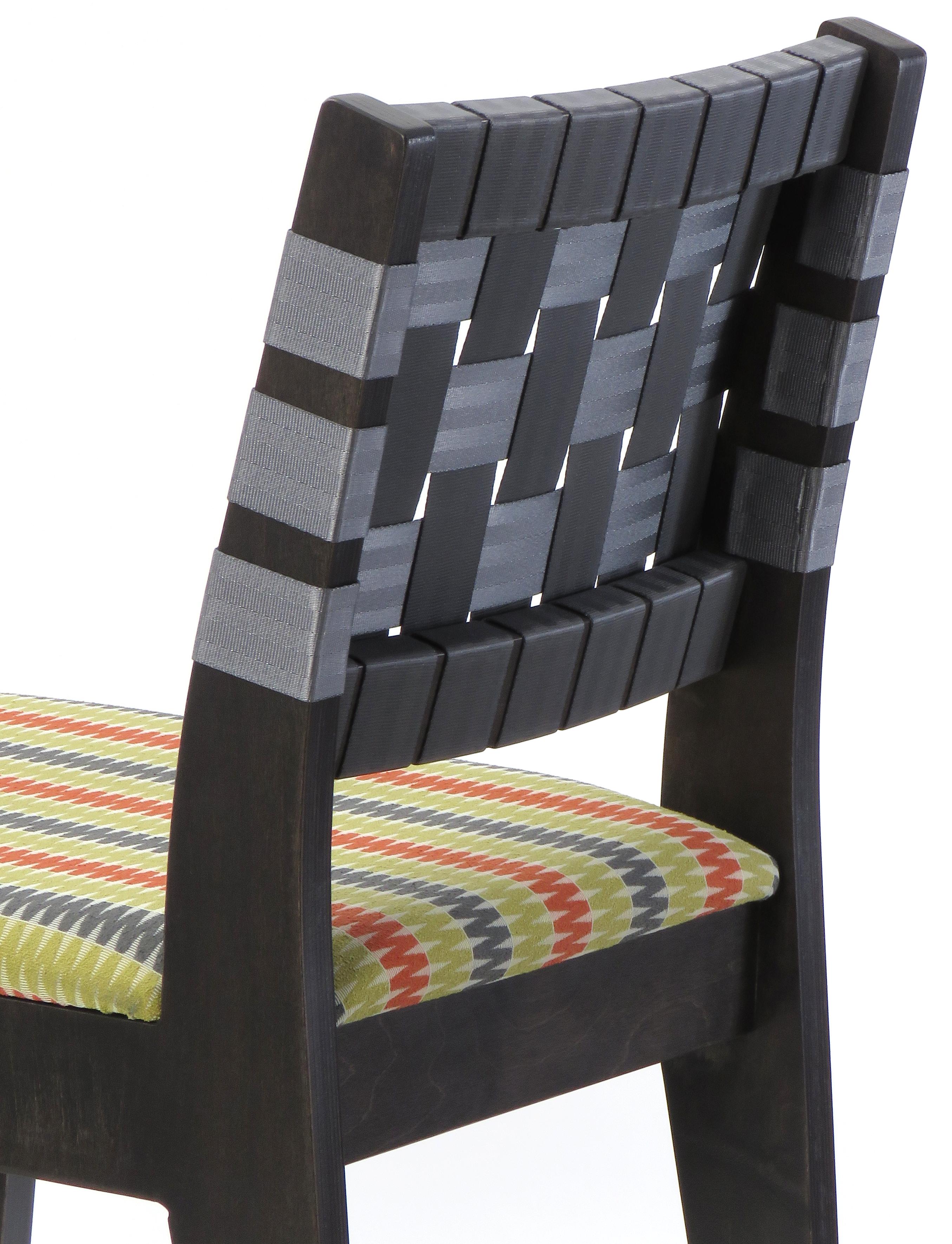 Birch Maple Side Chair in Black Finish with Red Woven Seat and Back by Peter Danko For Sale