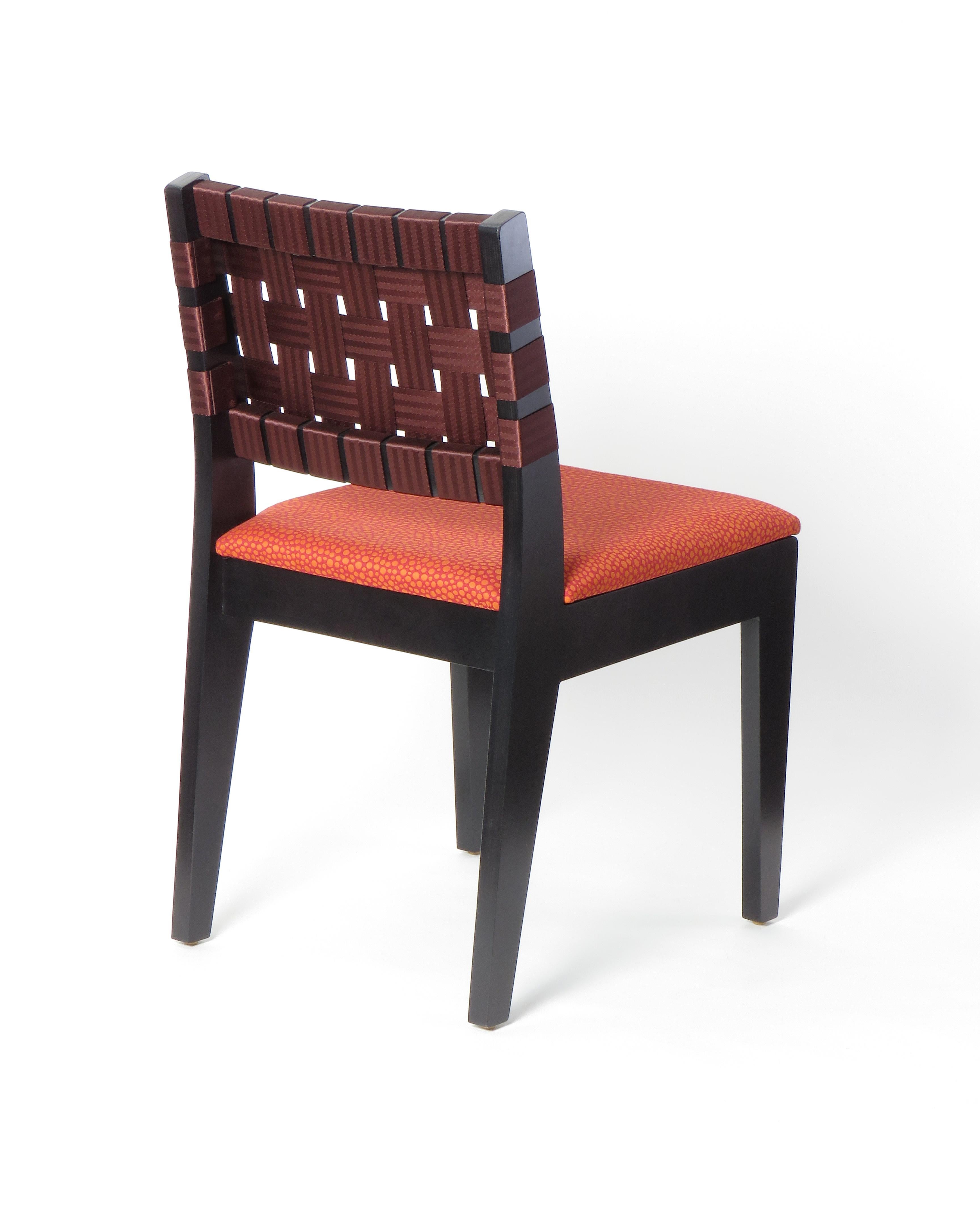 Maple Side Chair in Black Finish with Red Woven Seat and Back by Peter Danko For Sale 2