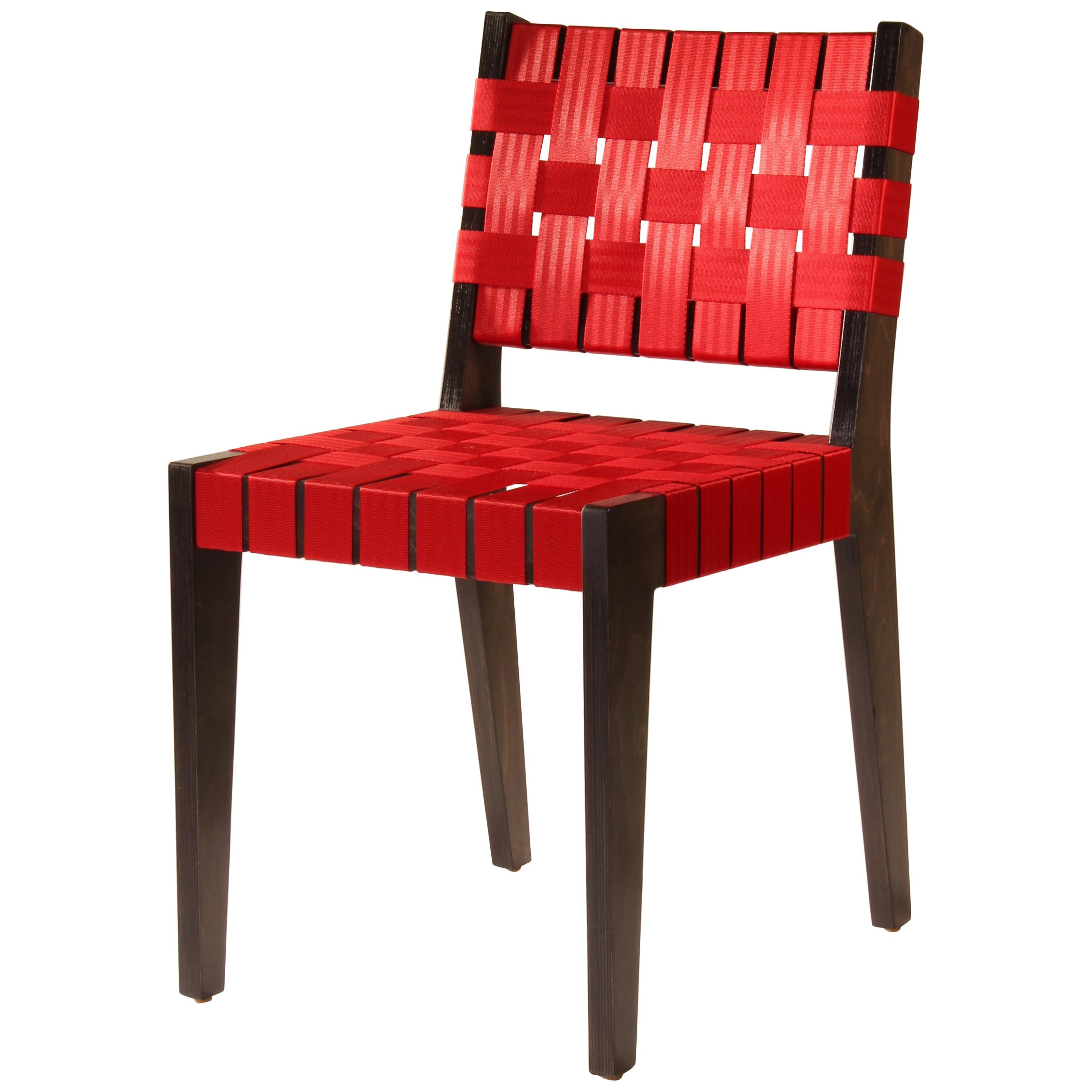 Maple Side Chair in Black Finish with Red Woven Seat and Back by Peter Danko For Sale