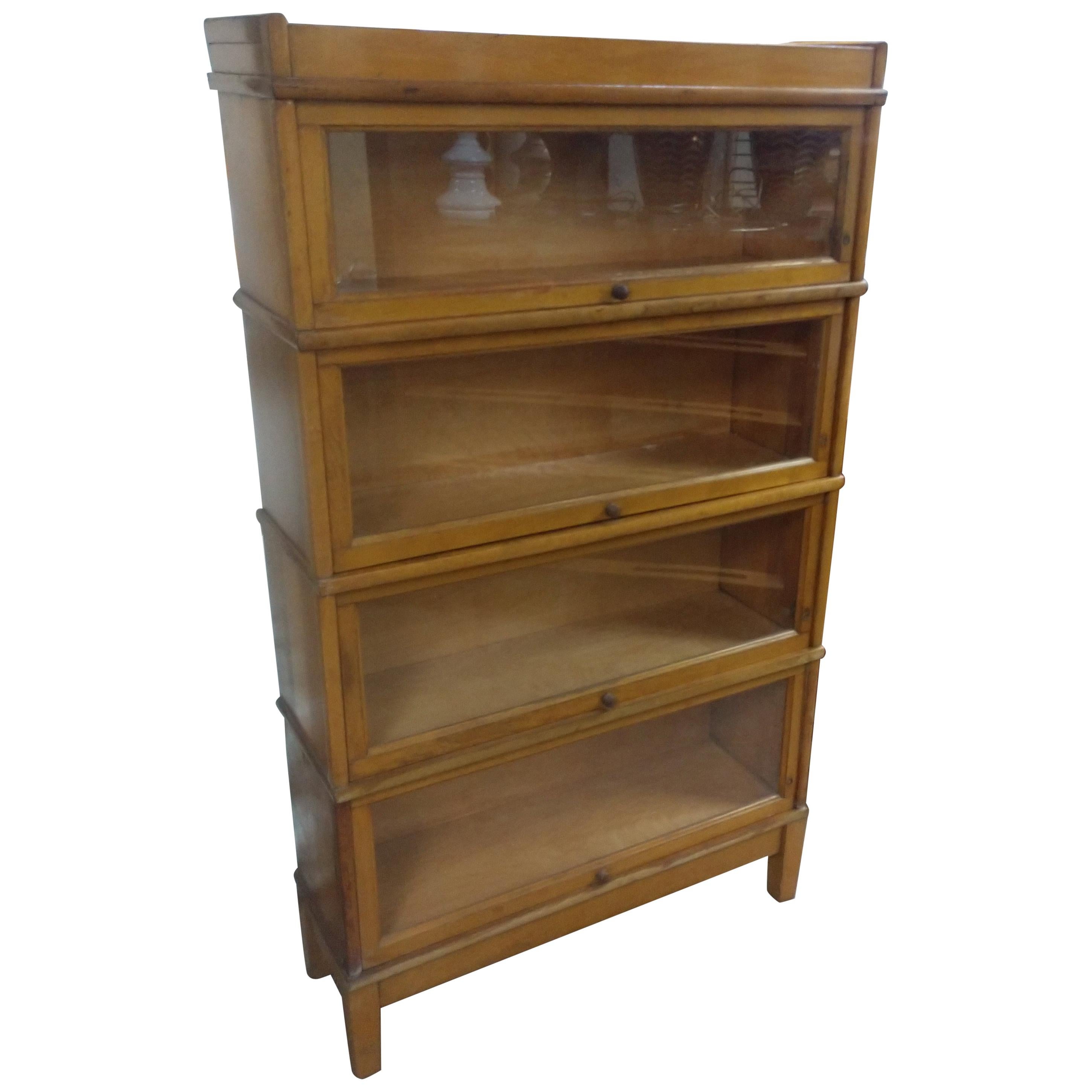 Industrial Mid Century Maple Six Section Stacking Barrister Bookcase For Sale