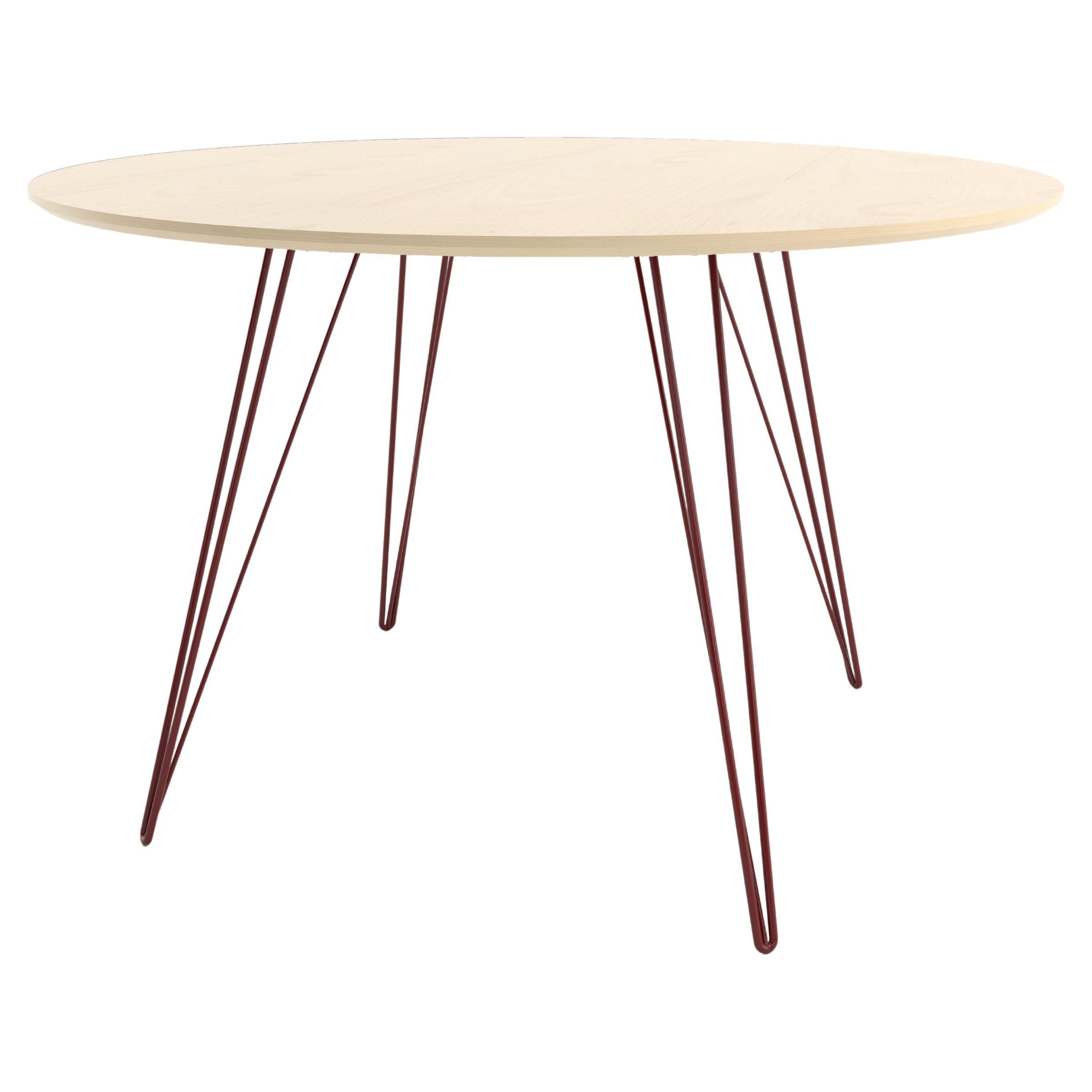 Maple Williams Dining Table Blood Red Hairpin Legs, Circle Top For Sale