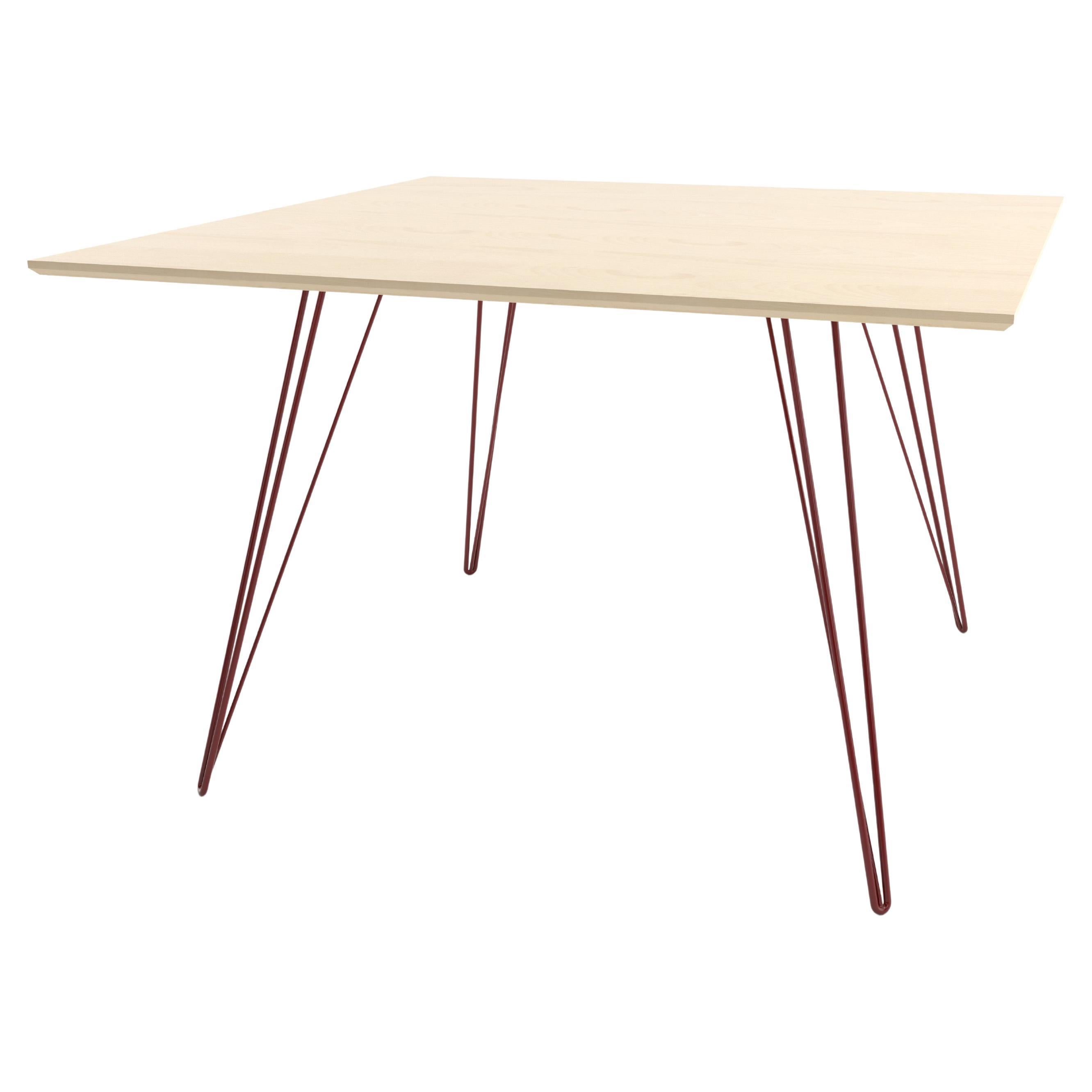 Maple Williams Dining Table Blood Red Hairpin Legs Square Top For Sale
