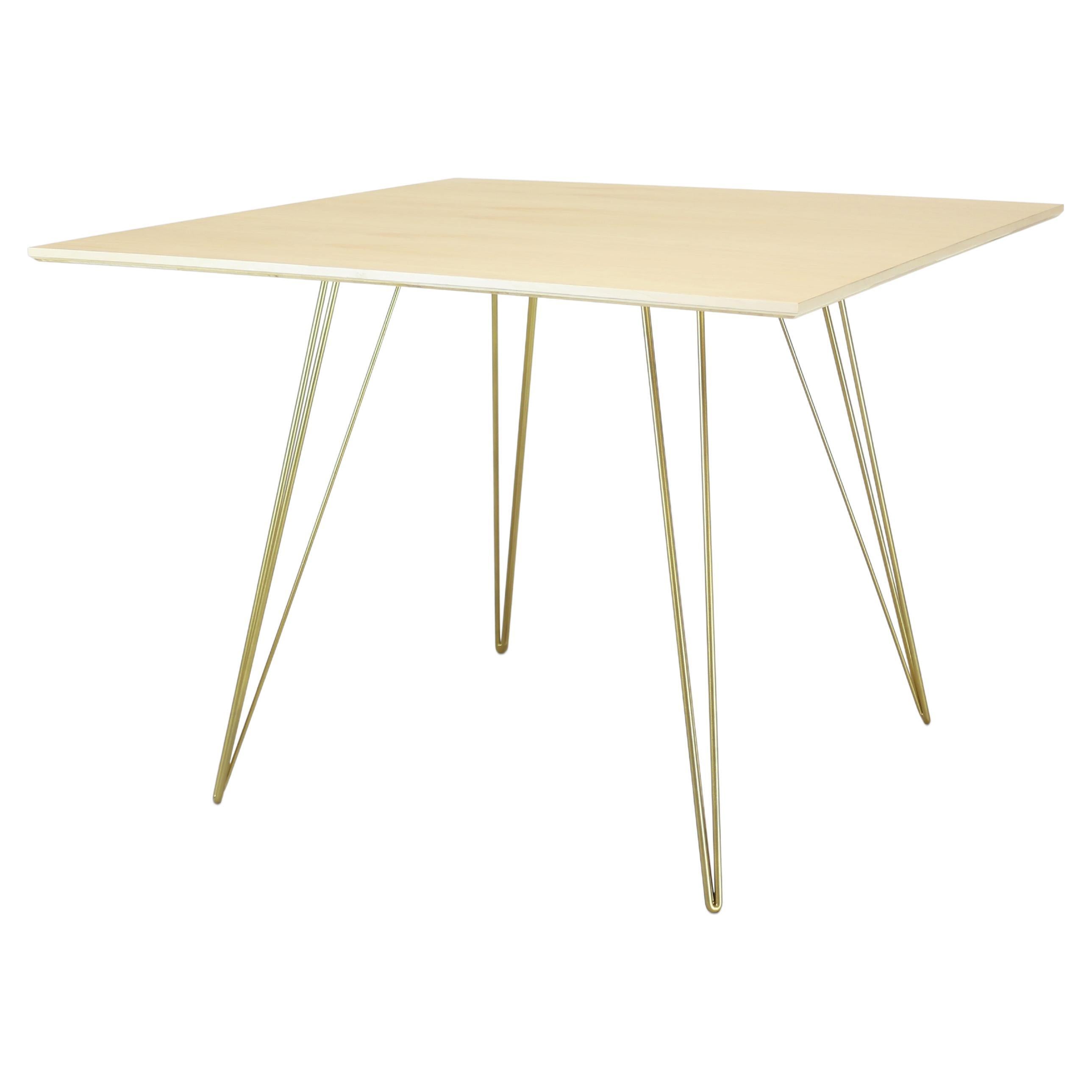 Maple Williams Dining Table Gold Hairpin Legs, Square Top For Sale