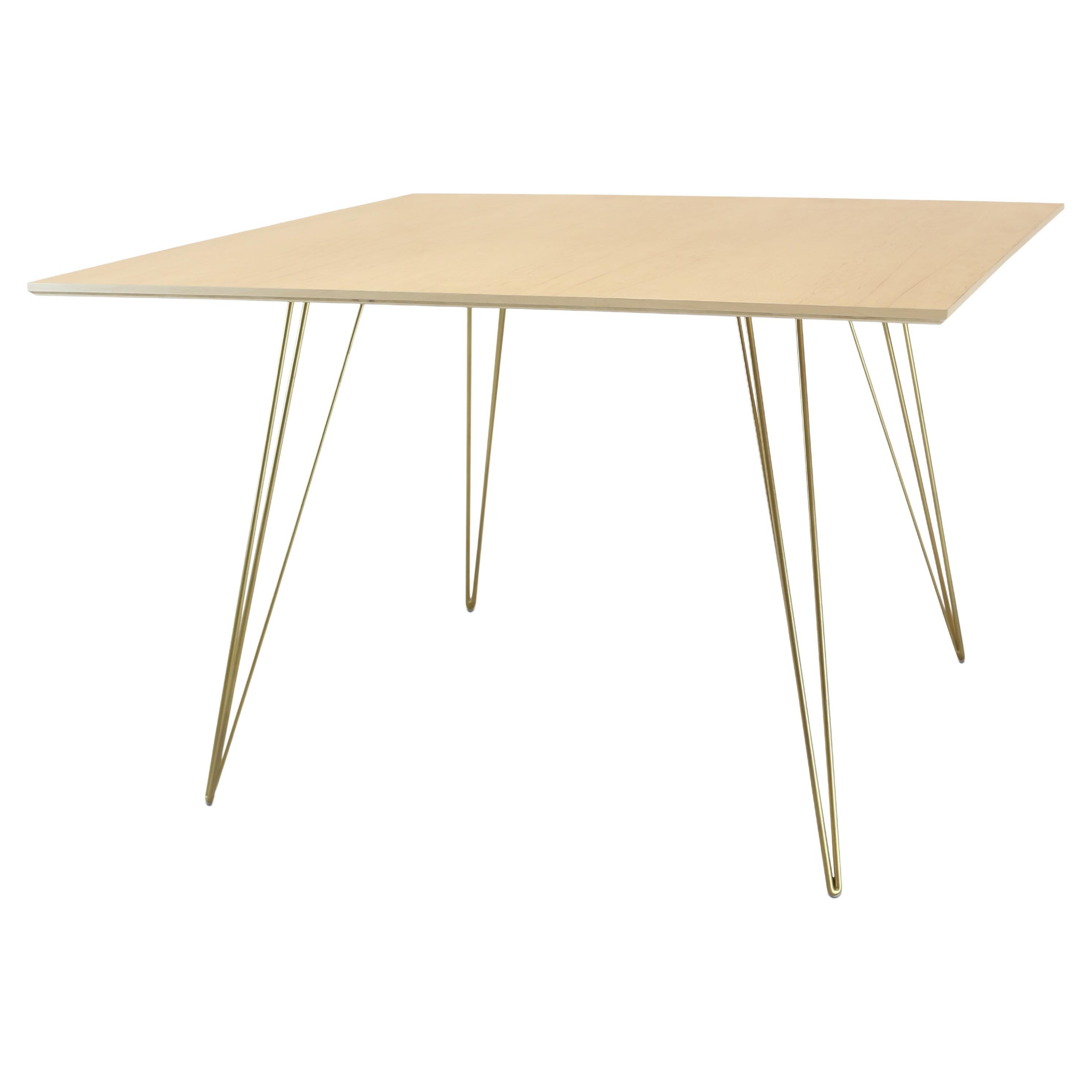 Maple Williams Dining Table Gold Hairpin Legs Square Top For Sale