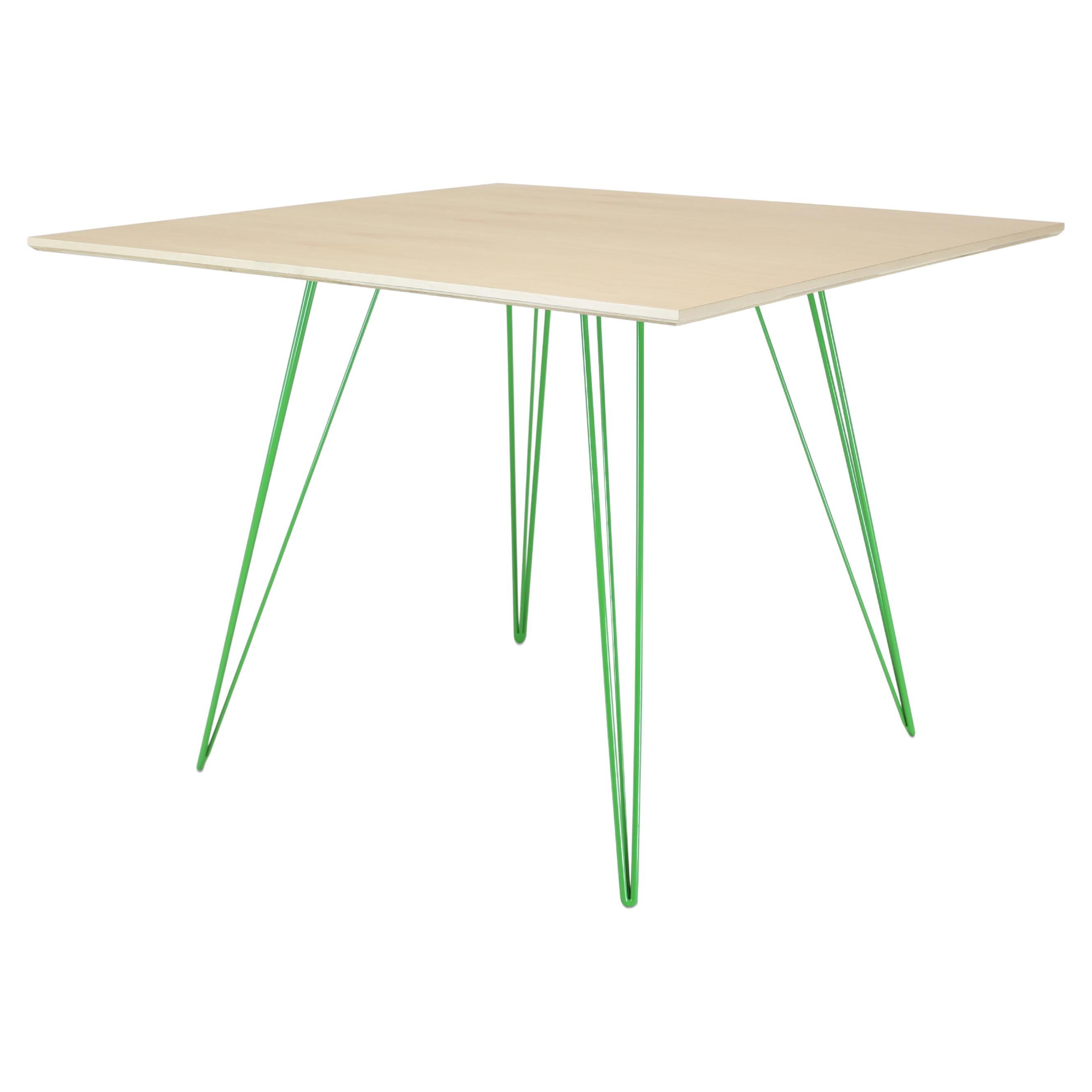 Maple Williams Dining Table Green Hairpin Legs, Square Top For Sale