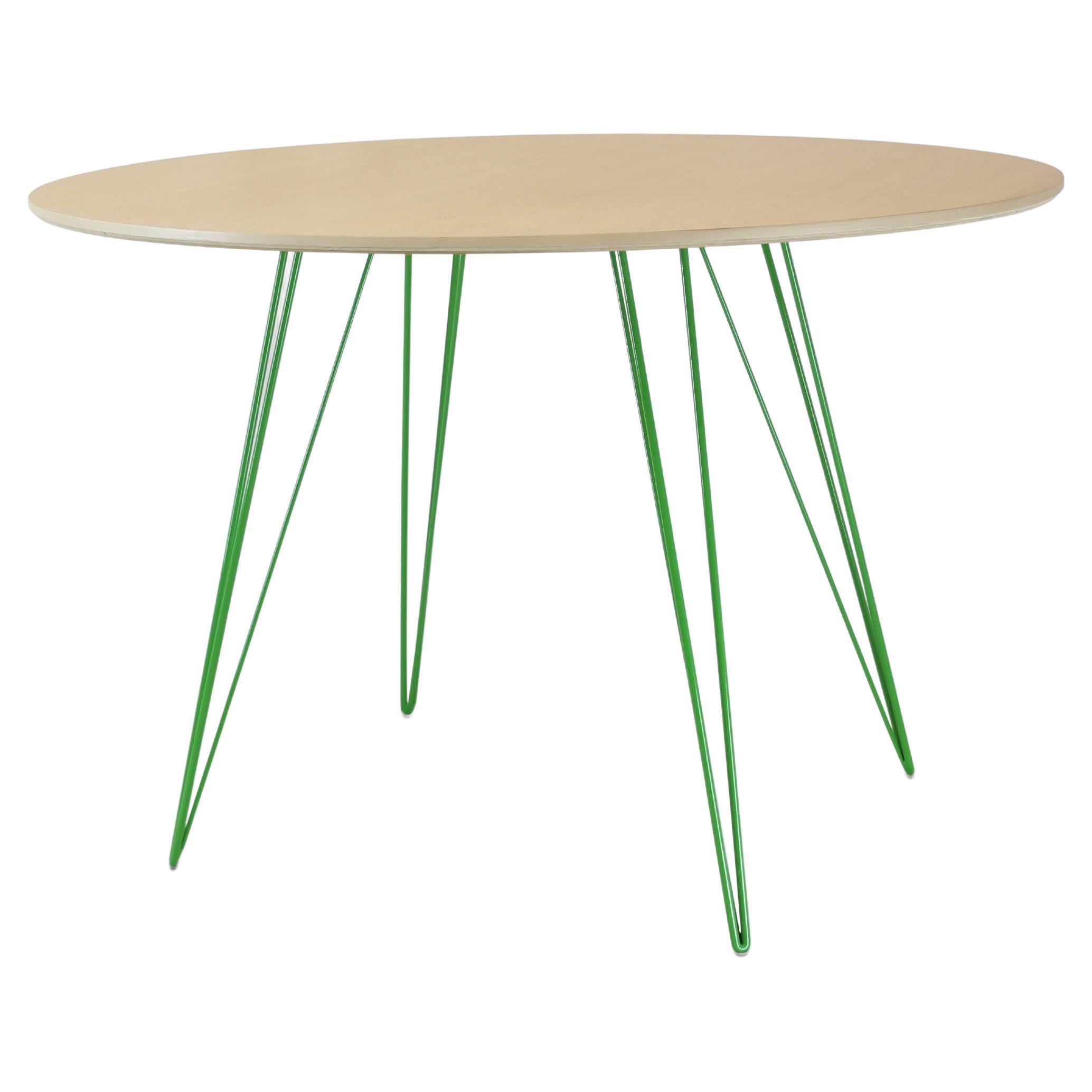 Table de salle à manger en érable Williams avec pieds en épingle à cheveux verte et plateau ovale