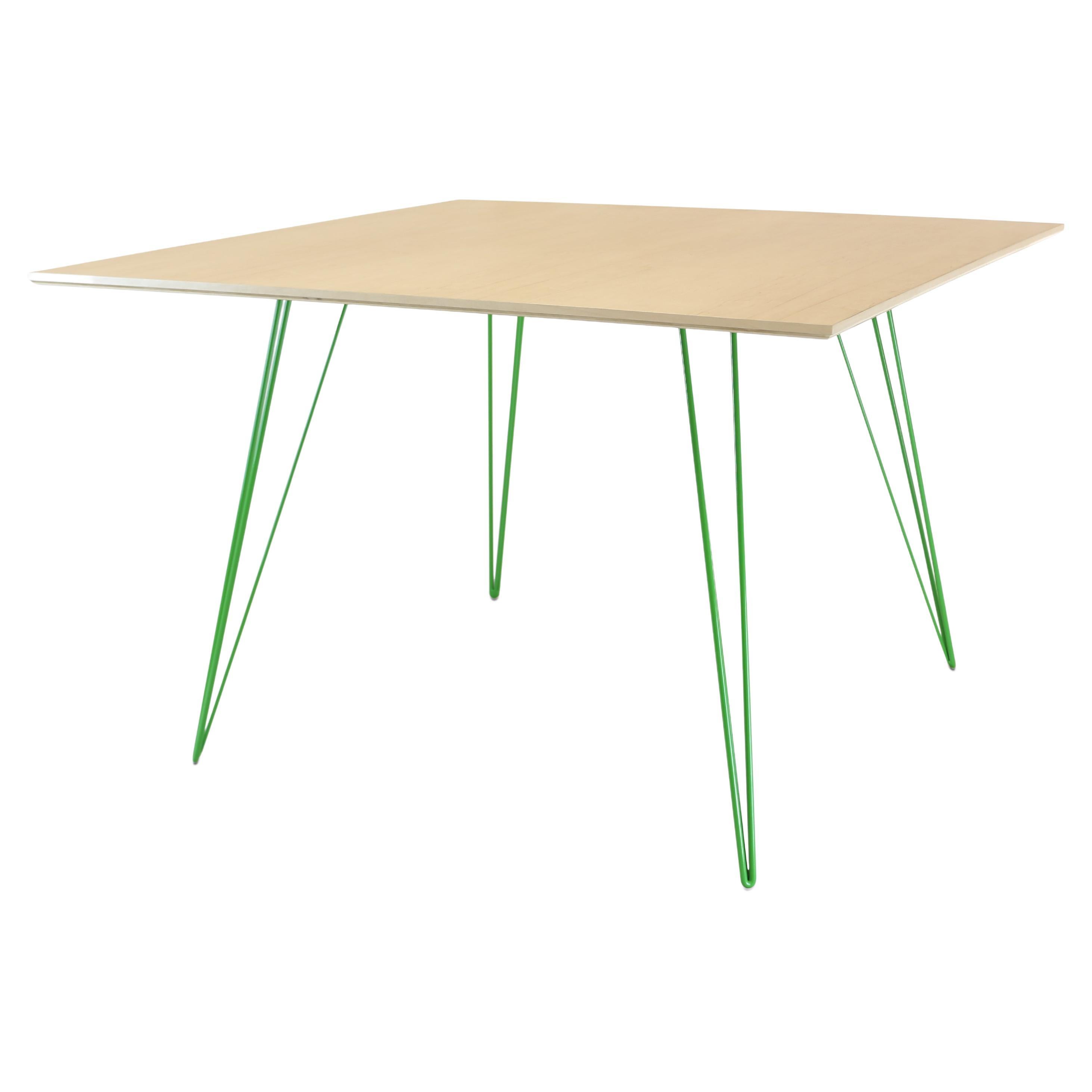 Maple Williams Dining Table Green Hairpin Legs Square Top For Sale