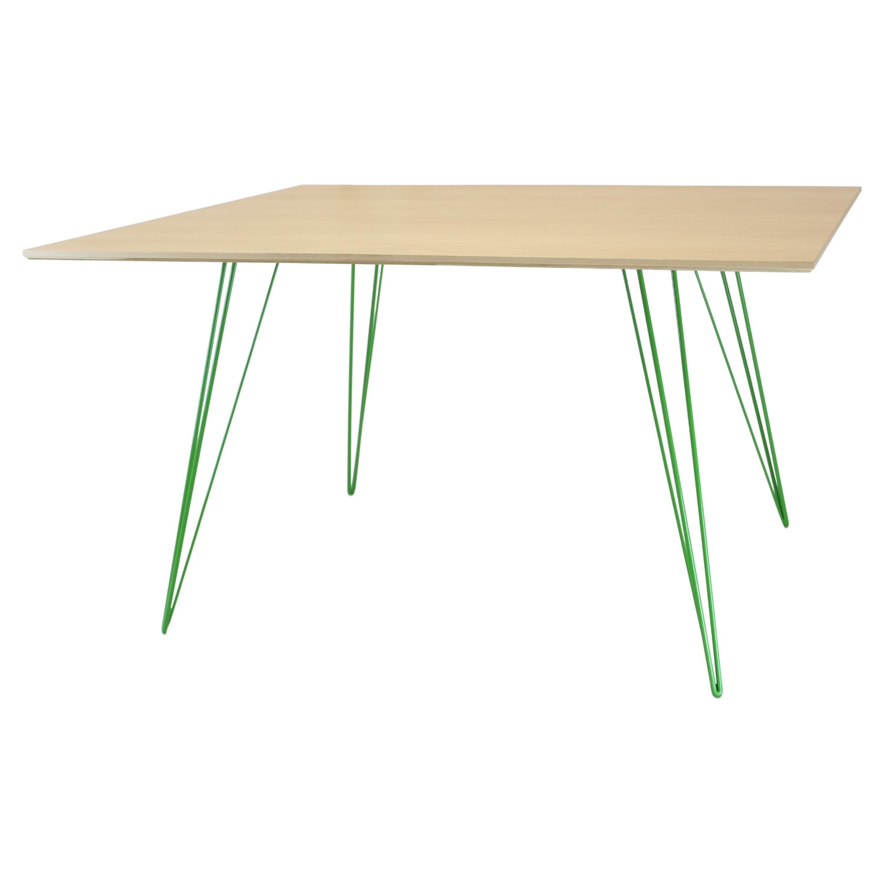 Table de salle à manger en érable Williams avec pieds en épingle à cheveux verte et plateau rectangulaire