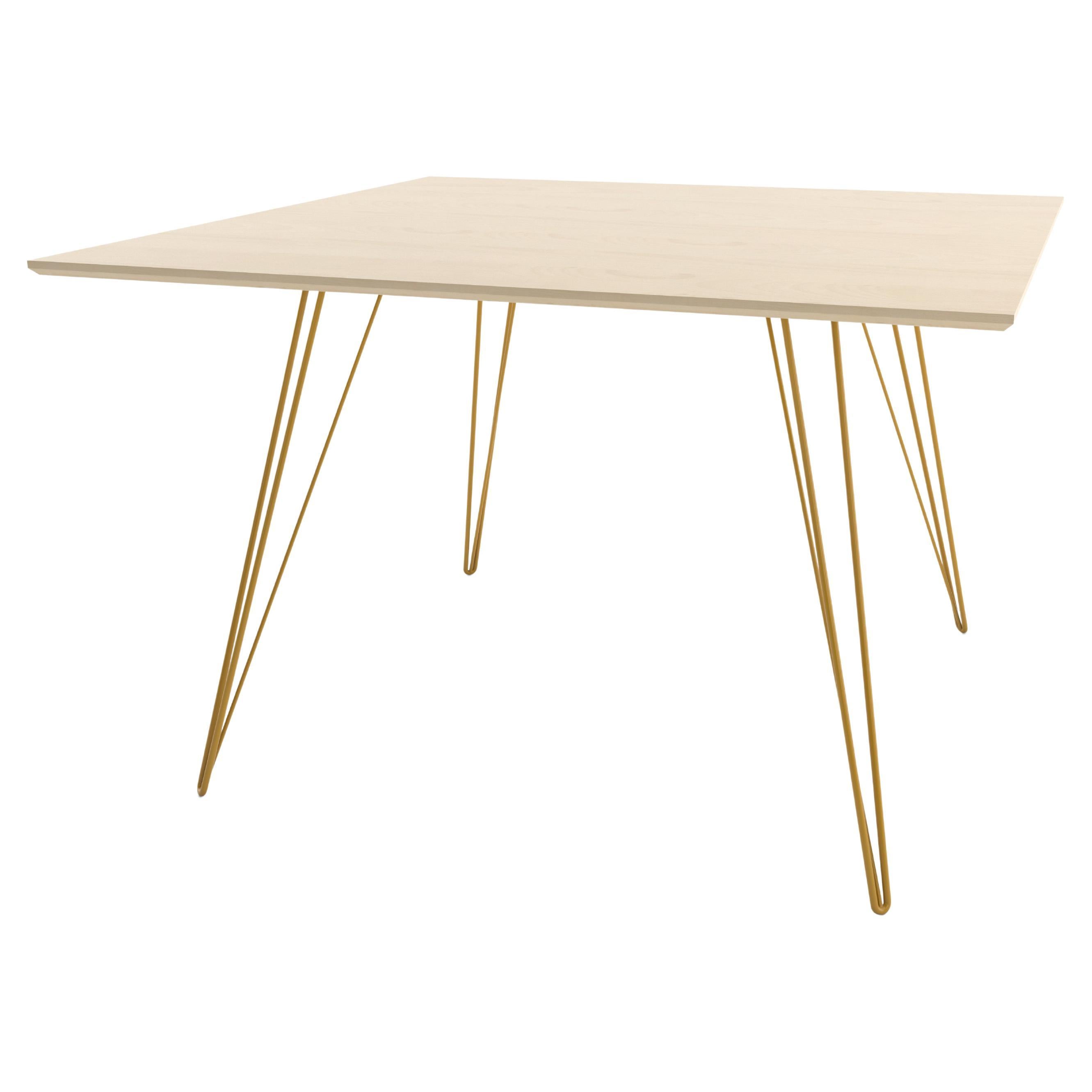 Maple Williams Dining Table Mustard Hairpin Legs Square Top For Sale