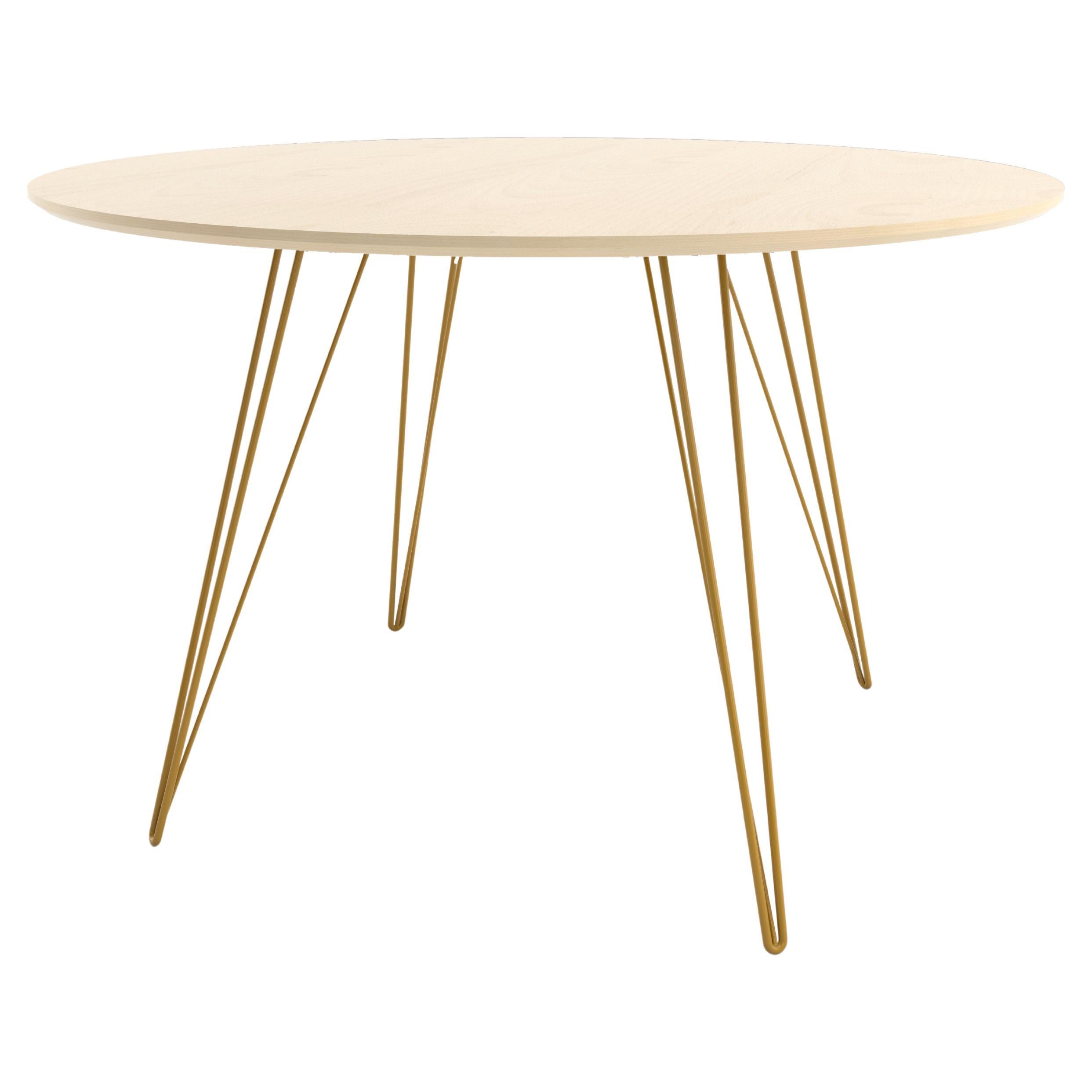 Maple Williams Dining Table Mustard Hairpin Legs, Circle Top For Sale