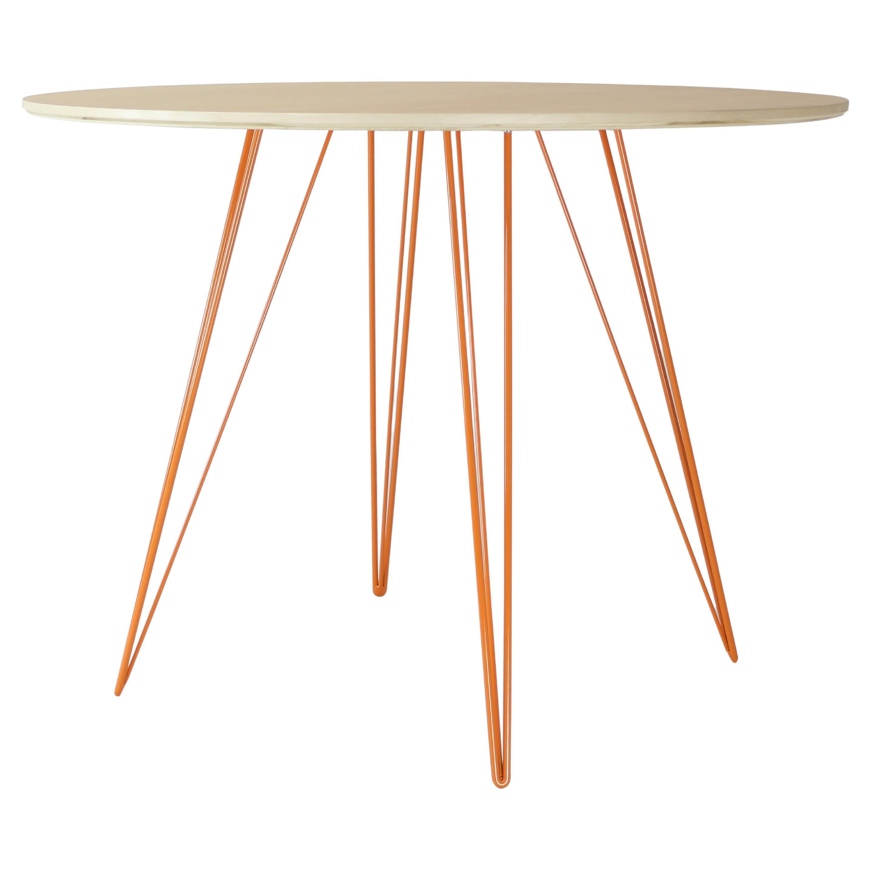 Maple Williams Dining Table Orange Hairpin Legs Circle Top