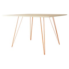 Table de salle à manger en érable Williams avec pieds en épingle à cheveux orange et plateau rectangulaire