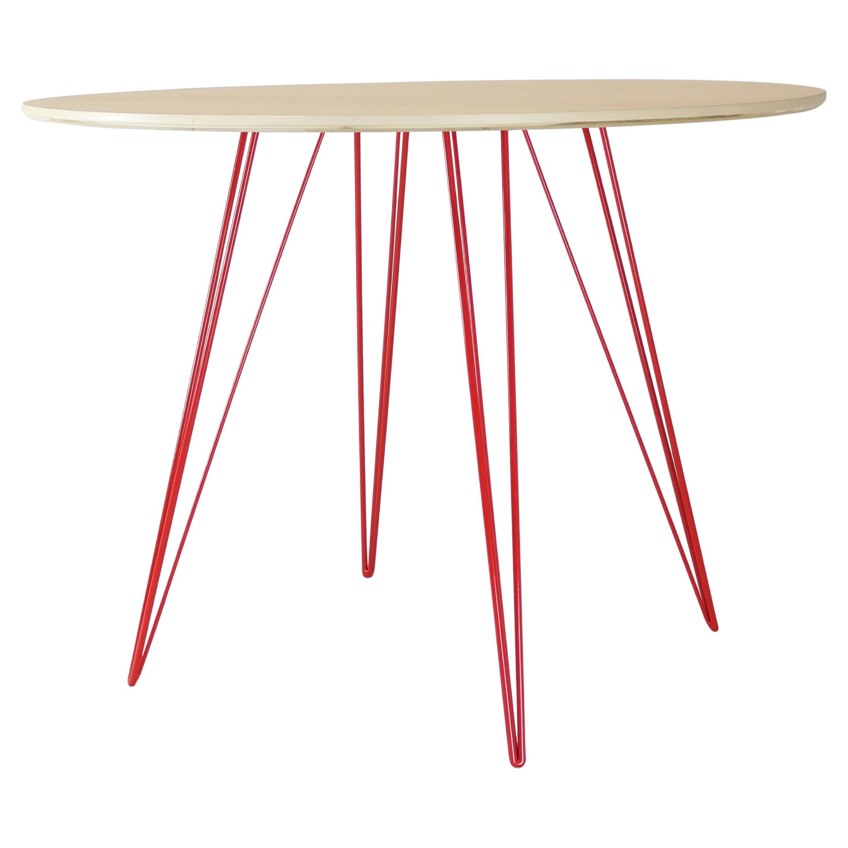 Maple Williams Dining Table Red Hairpin Legs Circle Top For Sale