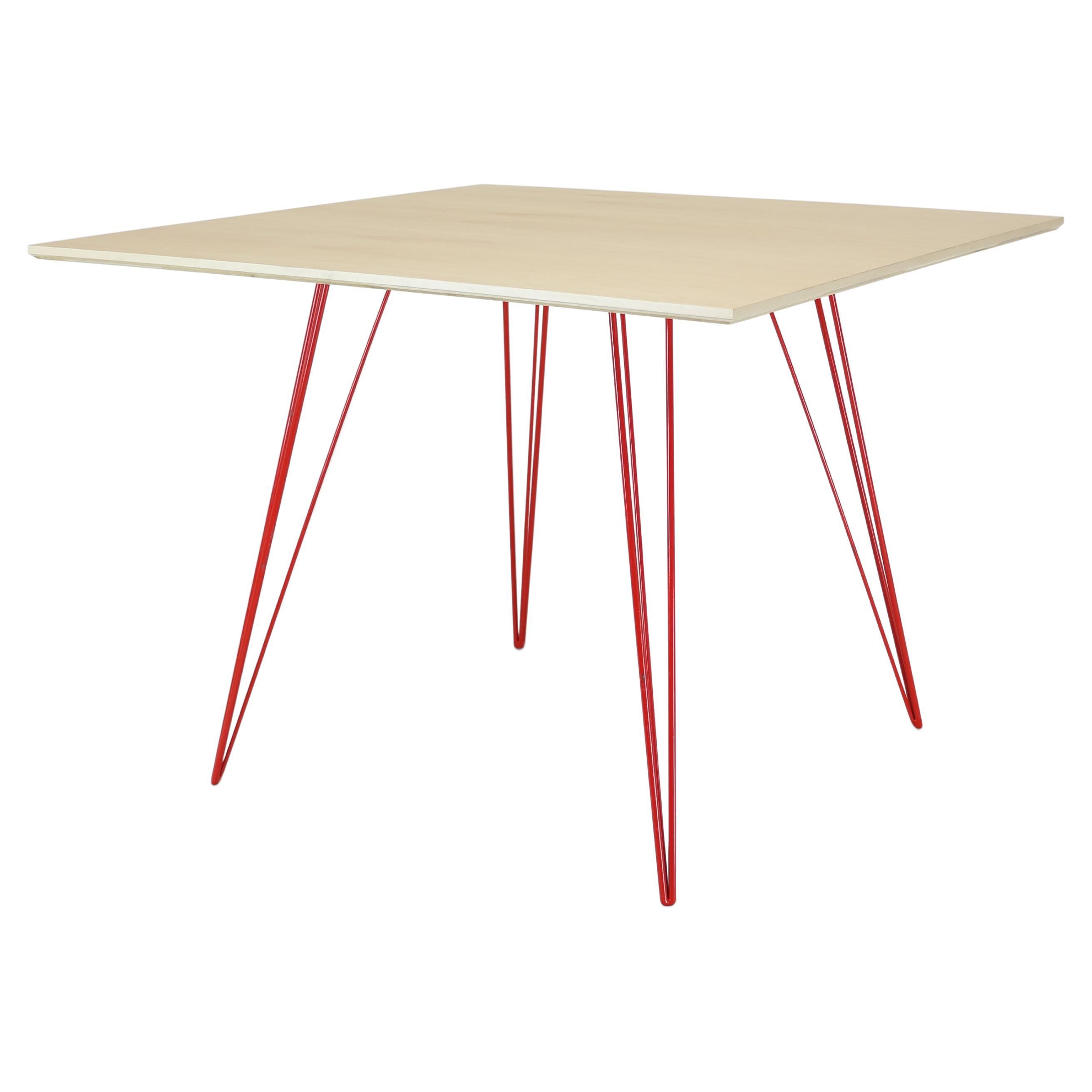 Maple Williams Dining Table Red Hairpin Legs, Square Top For Sale
