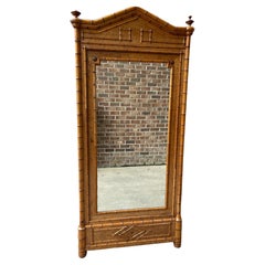 Antique Maple with Pine Faux Bamboo Mirrored Door Early 20th Century French Armoire 
