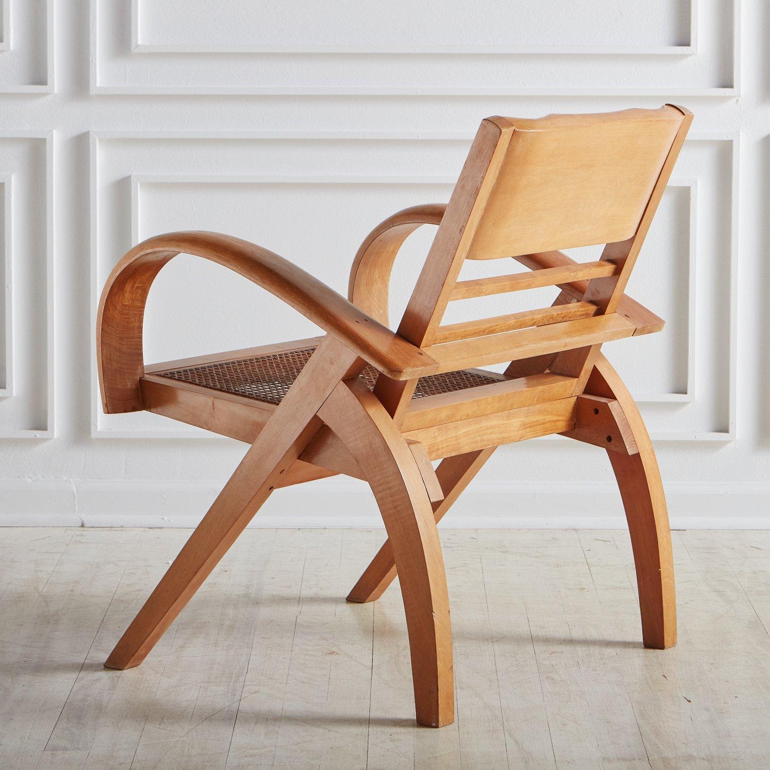 Caning Maple Wood Folding Chair with Cane Seat, France 20th Century