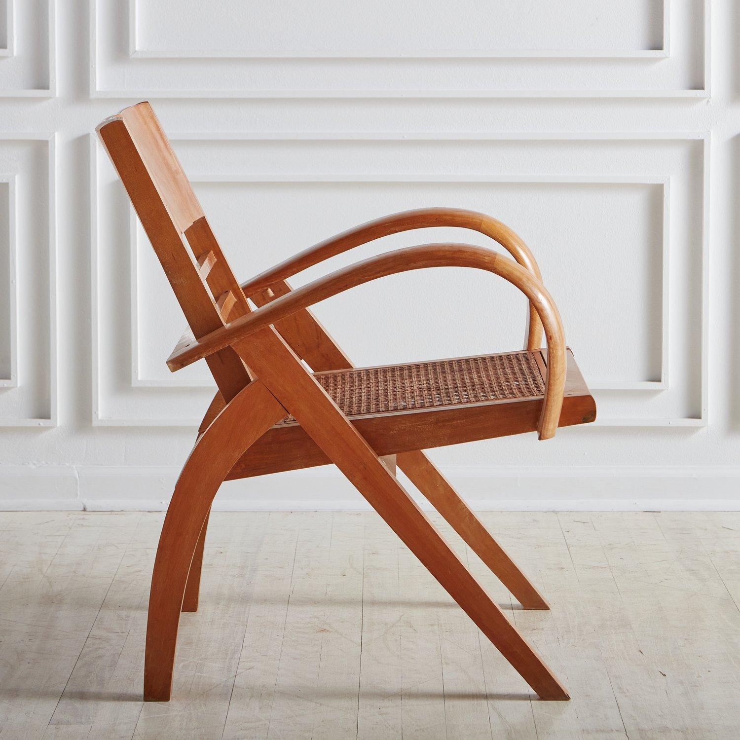 Maple Wood Folding Chair with Cane Seat, France 20th Century 1