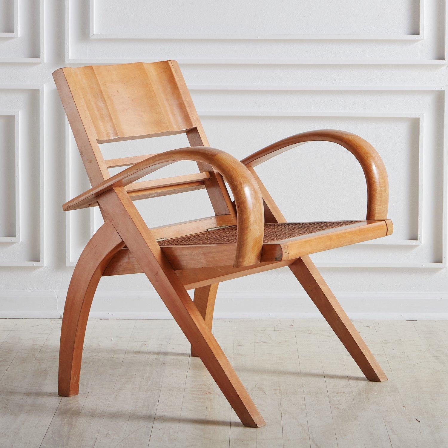 Maple Wood Folding Chair with Cane Seat, France 20th Century 2