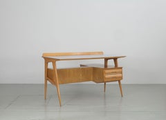 Rare Italian Maple Midcentury Desk with Bookcase