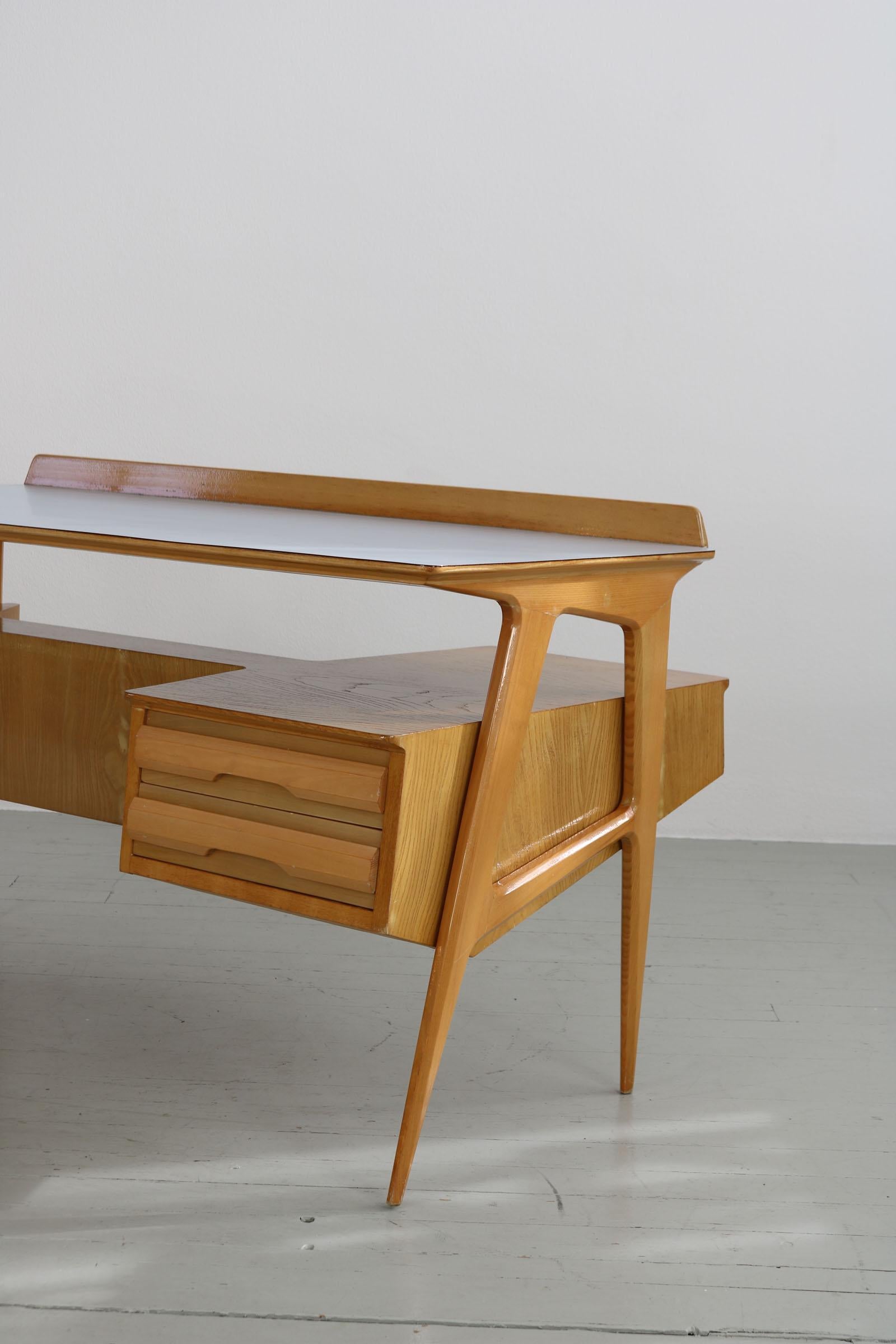 Mid-20th Century Rare Italian Maple Midcentury Desk with Bookcase For Sale