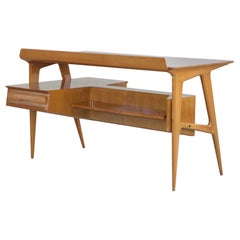 Rare Italian Maple Midcentury Desk with Bookcase