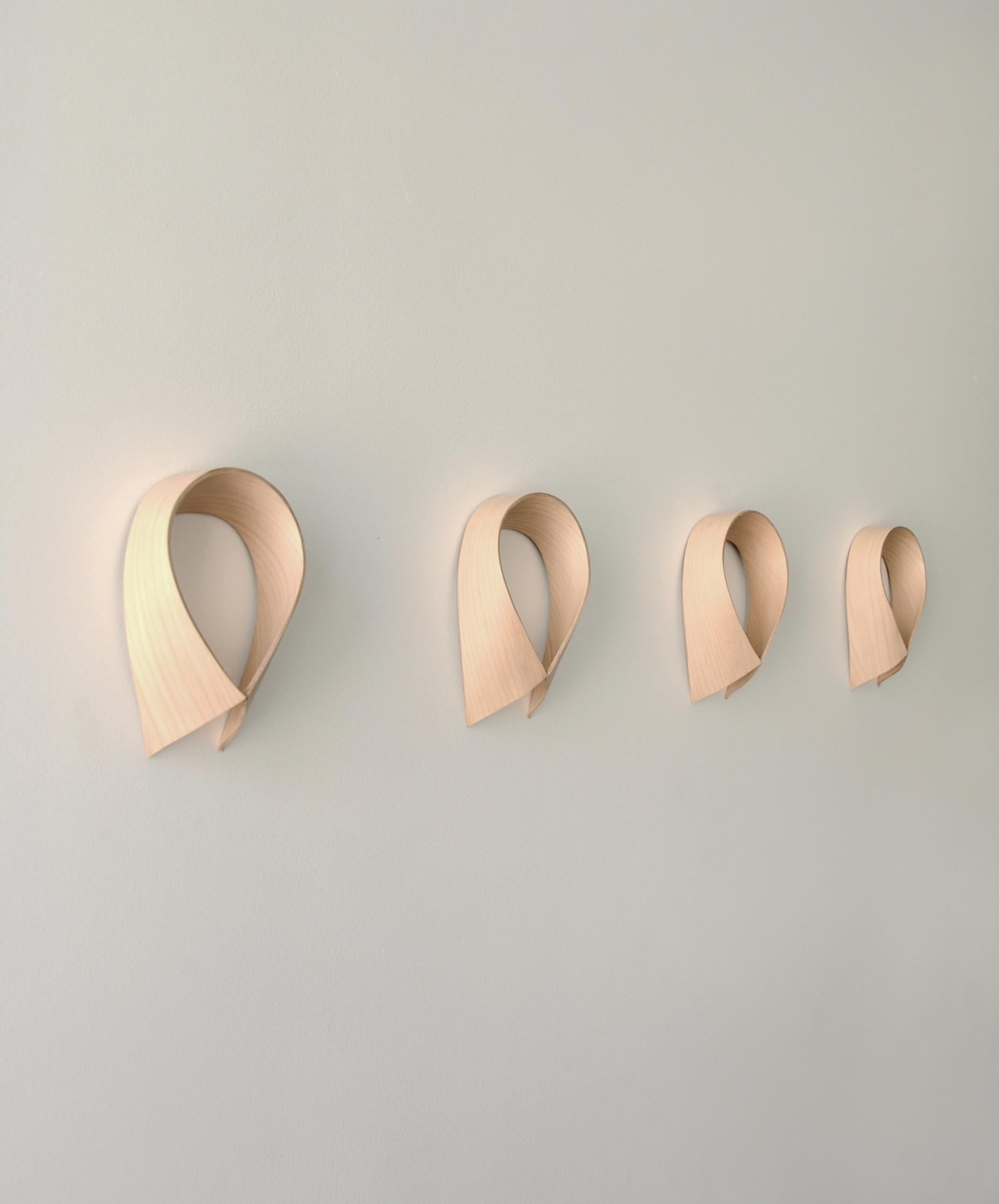 Modern Maple Wood Veneer Bent-Ply Collar Wall Hook 4 Piece Set by Loyal Loot For Sale