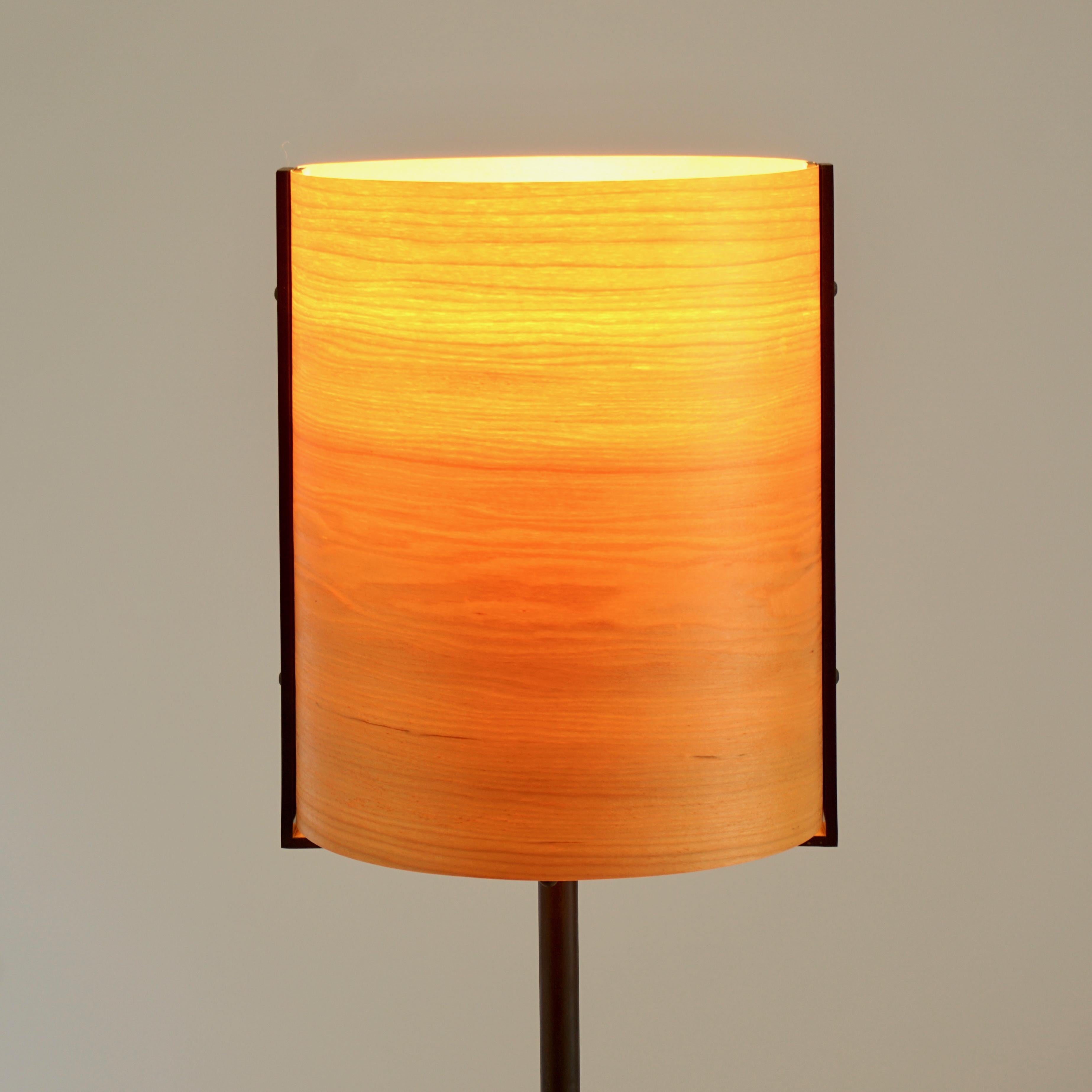 American Maple Wood Veneer Table Lamp #6 with Blackened Bronze Frame For Sale