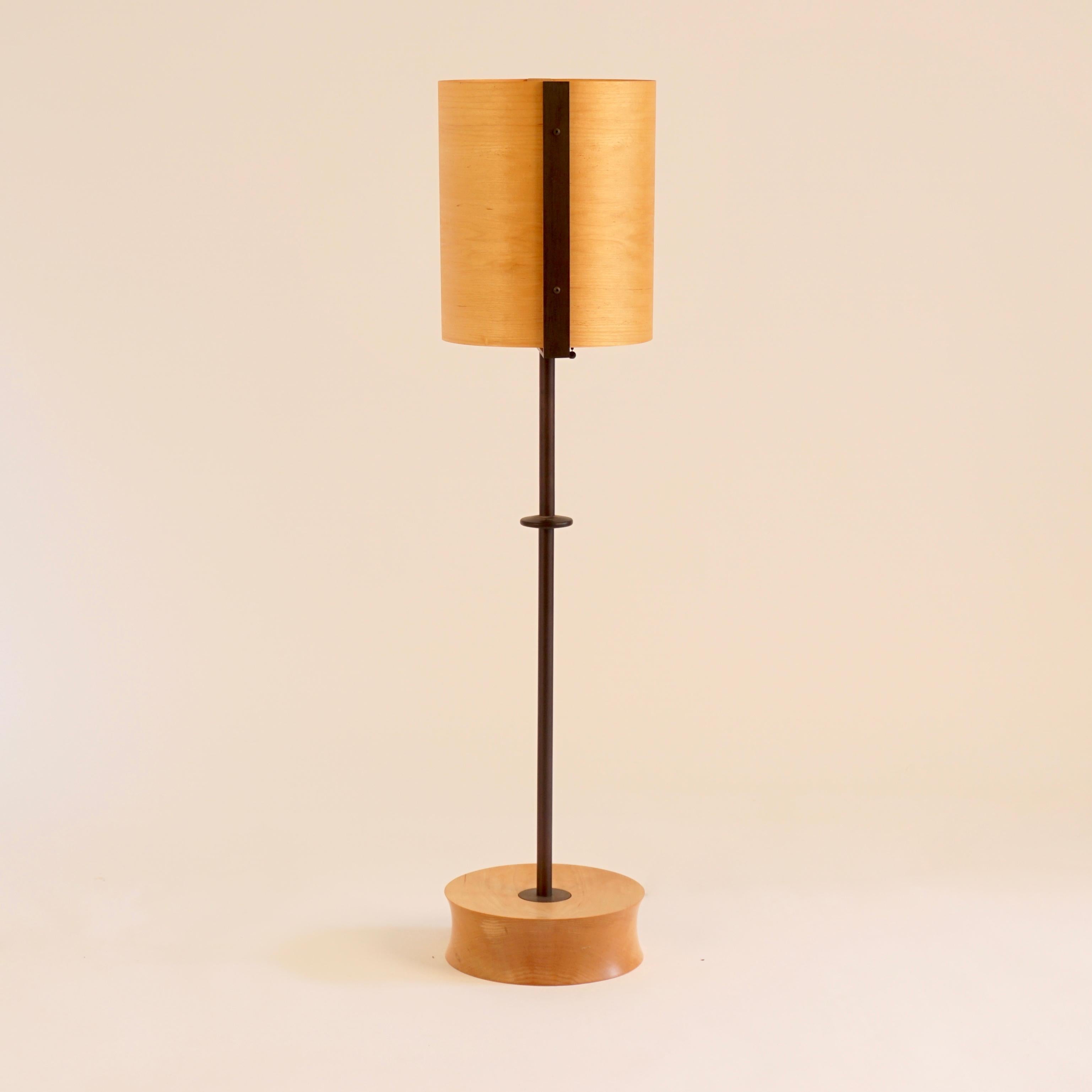 Maple Wood Veneer Table Lamp #6 with Blackened Bronze Frame In New Condition For Sale In Bangall, NY