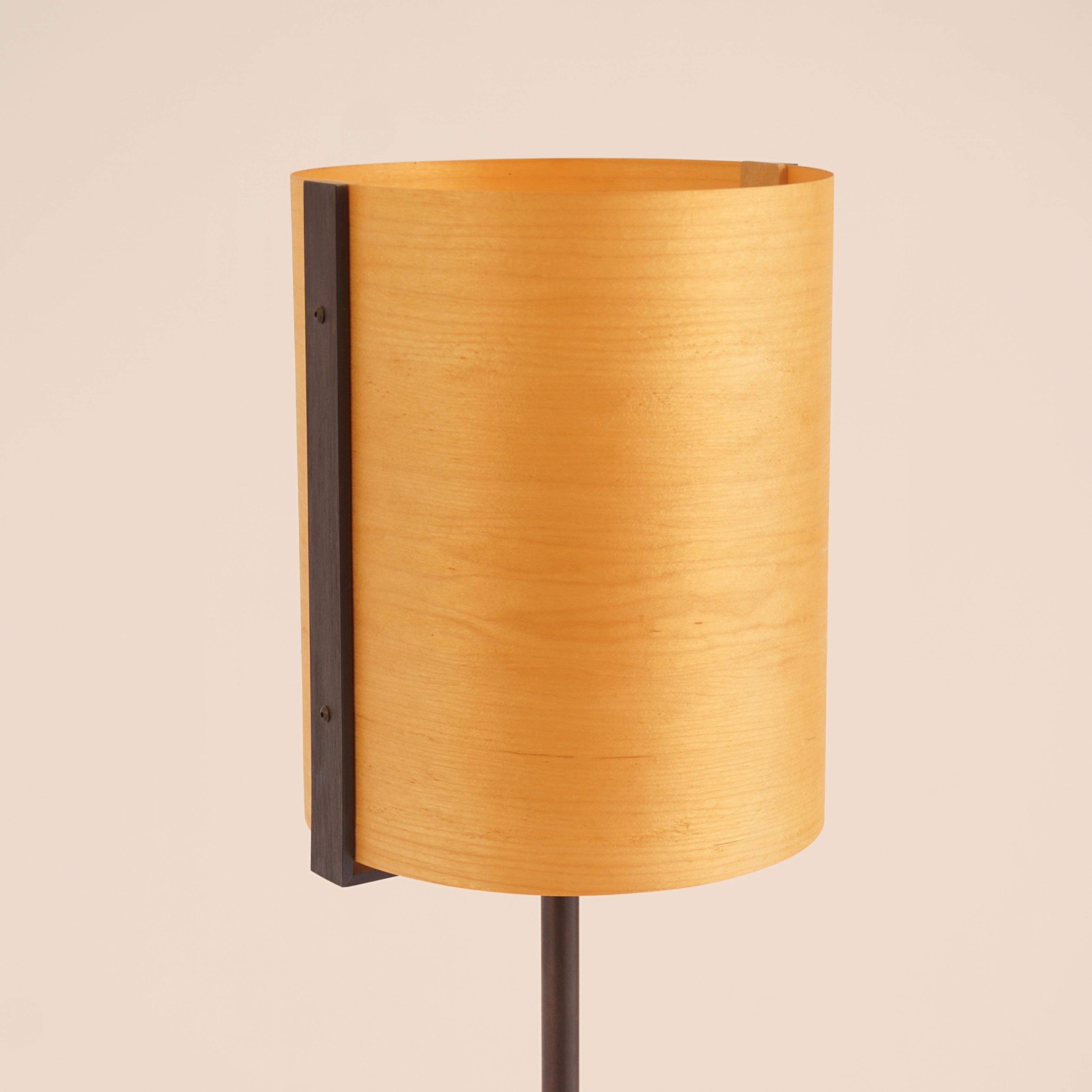 Contemporary Maple Wood Veneer Table Lamp #6 with Blackened Bronze Frame For Sale