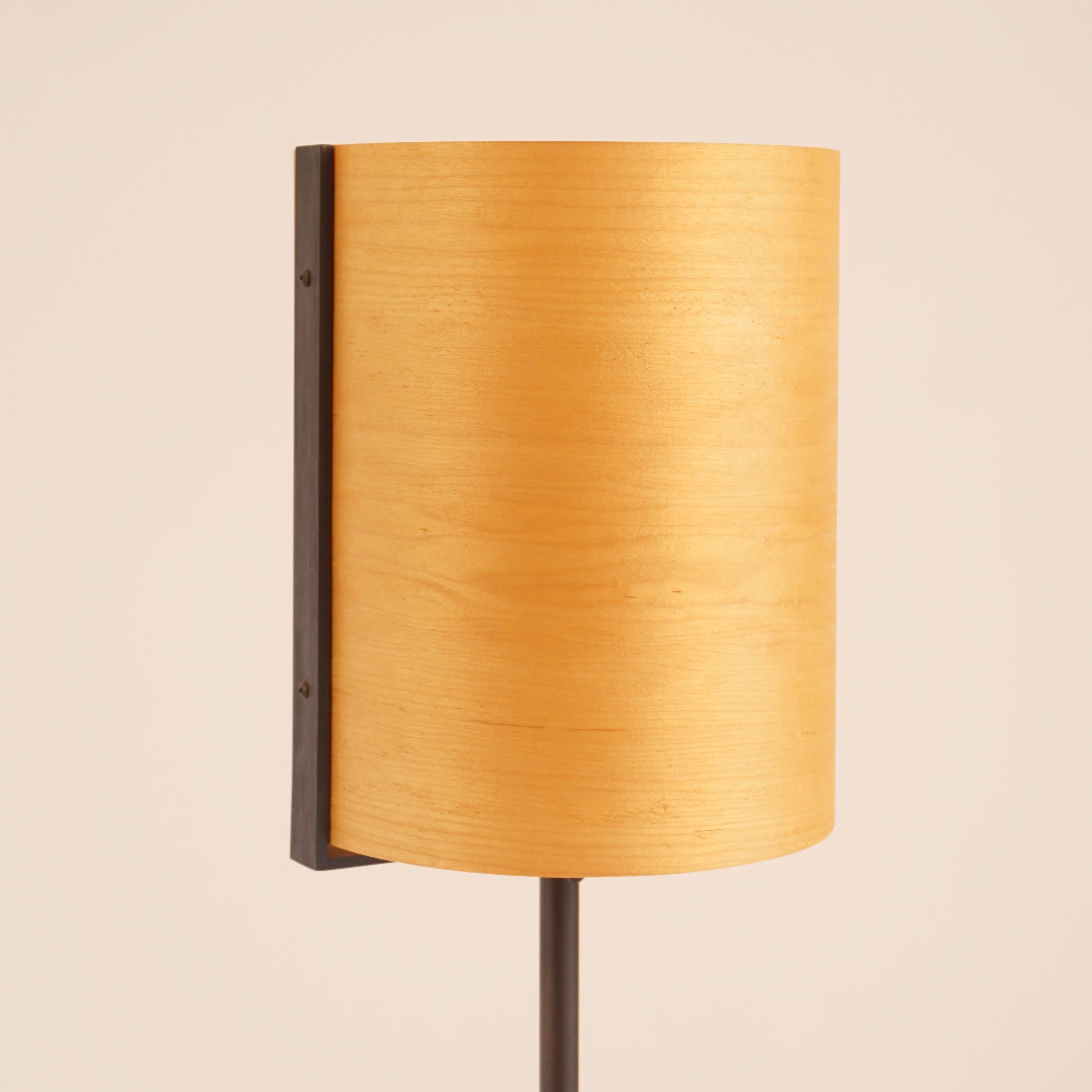 Maple Wood Veneer Table Lamp #6 with Blackened Bronze Frame For Sale 1